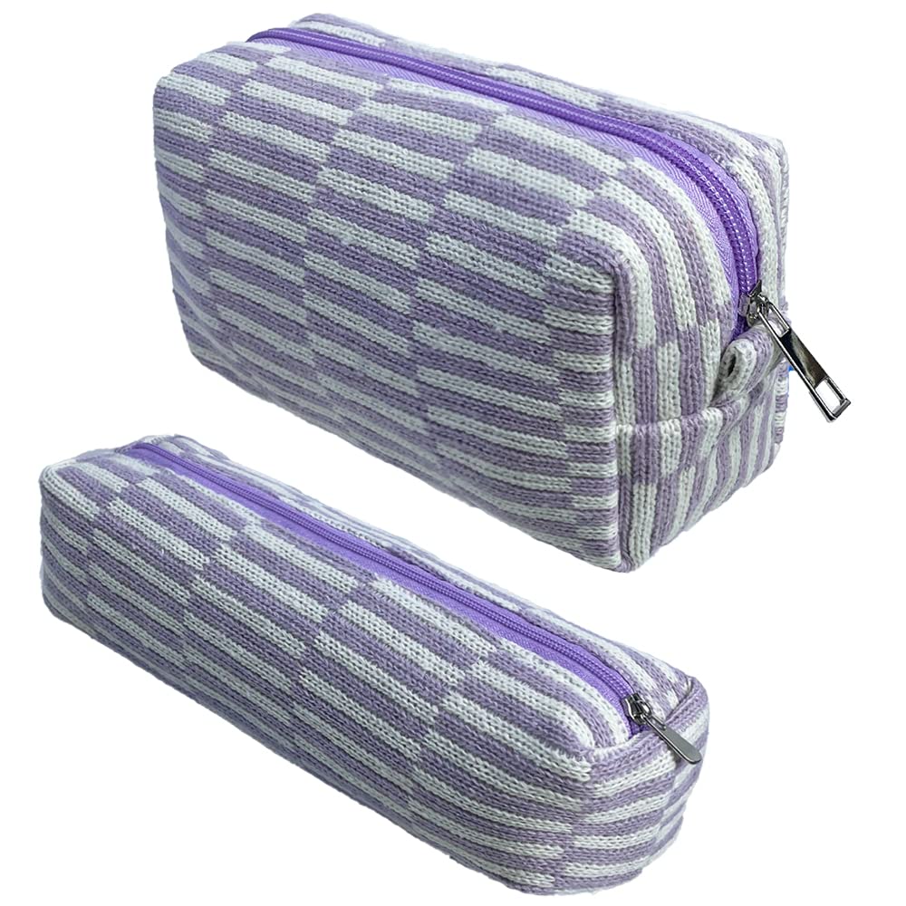 Makeup Bag Cosmetic Bag for Women,Makeup Bags for Purse Zipper Cosmetic Pouch Large Travel Canvas Make Up Organizer for Women and Ladies Purse(Stripe Purple)