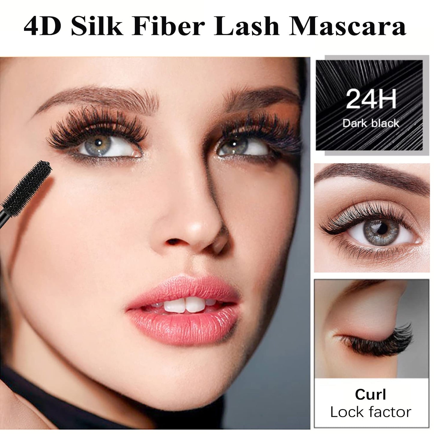 4D Silk Fiber Lash Mascara Extension Voluminous Fiber Mascara Waterproof & Smudge-Proof Mascara Long-Lasting No Flaking Natural No Clumping,All Day Exquisitely Full(3 Packs)