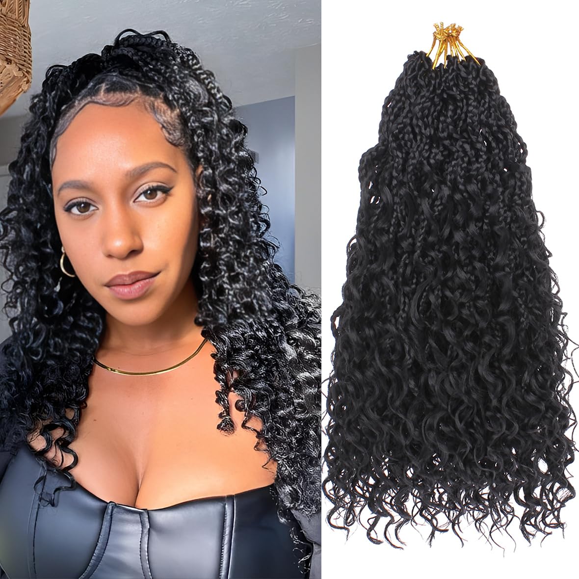 Beverlee Goddess Box Braids Crochet Hair 12 Inch Boho Box Braids 8 Packs Bohemian Box Braids Crochet Hair Crochet Box Braids with Curly Ends Pre-looped Crochet Hair for Black Women