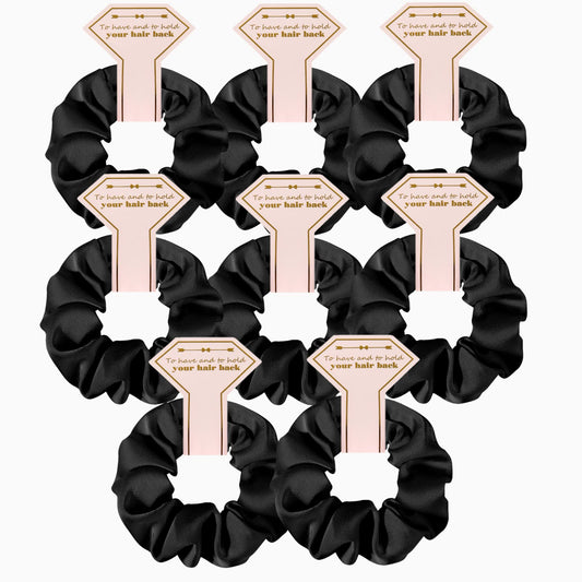 Loanzeg Satin Bridesmaid Scrunchies Bachelorette Hair Ties Set of 8 Bridal Shower No Damage Hairties ideas Gift for Wedding Party Favors Bridesmaid Proposal Gifts (8pcs Black)