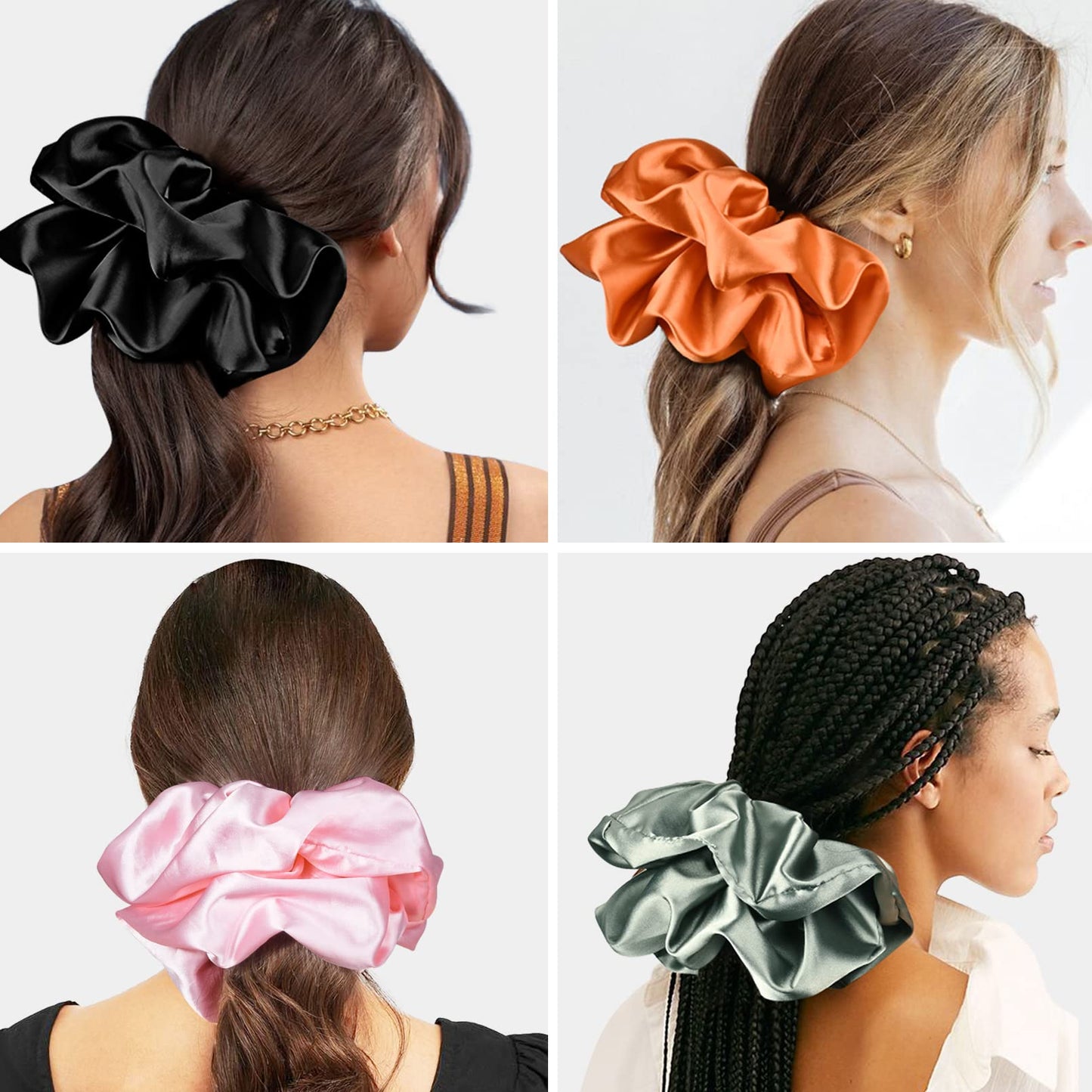 9.5 inch Silk Scrunchies Oversized Scrunchie Jumbo Scrunchies Giant Silk Scrunchie Extra Large Satin Scrunchies Thick Elastic Fluffy Hair Ties for Women and Girls 3 Pack (Black, Black, Black)