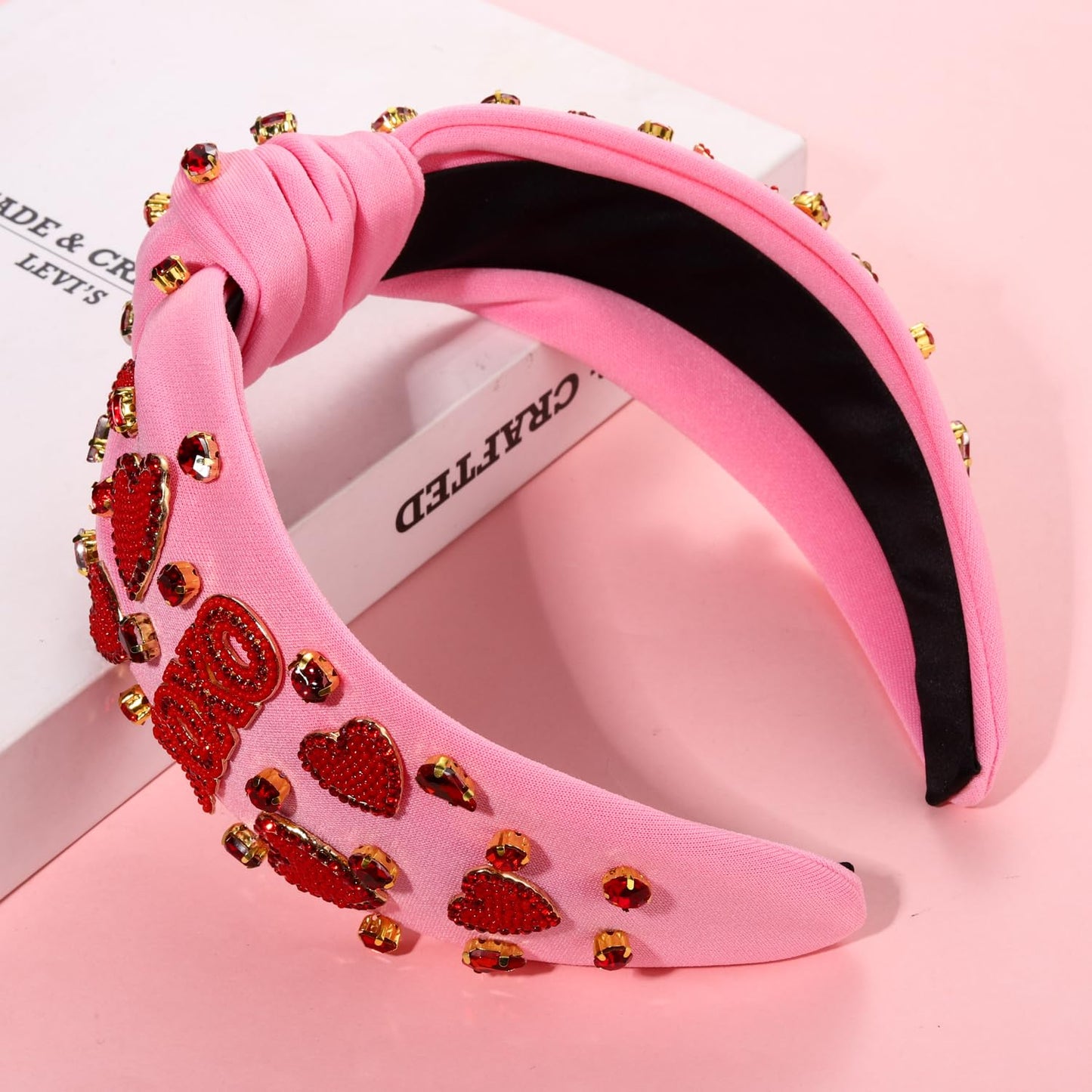 CEALXHENY Valentine’s Day Headband for Women Rhinestone Heart Headbands Red Pink Crystal Knotted Headband Valentine’s Day Hair Accessories Gifts (XO)