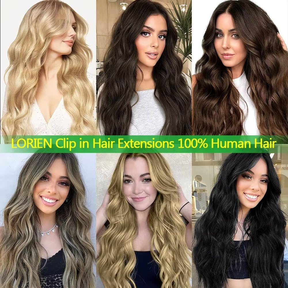 LORIEN 20 Inch Blonde Clip in Hair Extensions Real Human Hair 80g Clip in 100% Human Hair Extensions 8pcs Per Set with 18Clips Double Weft #613 Blonde Color