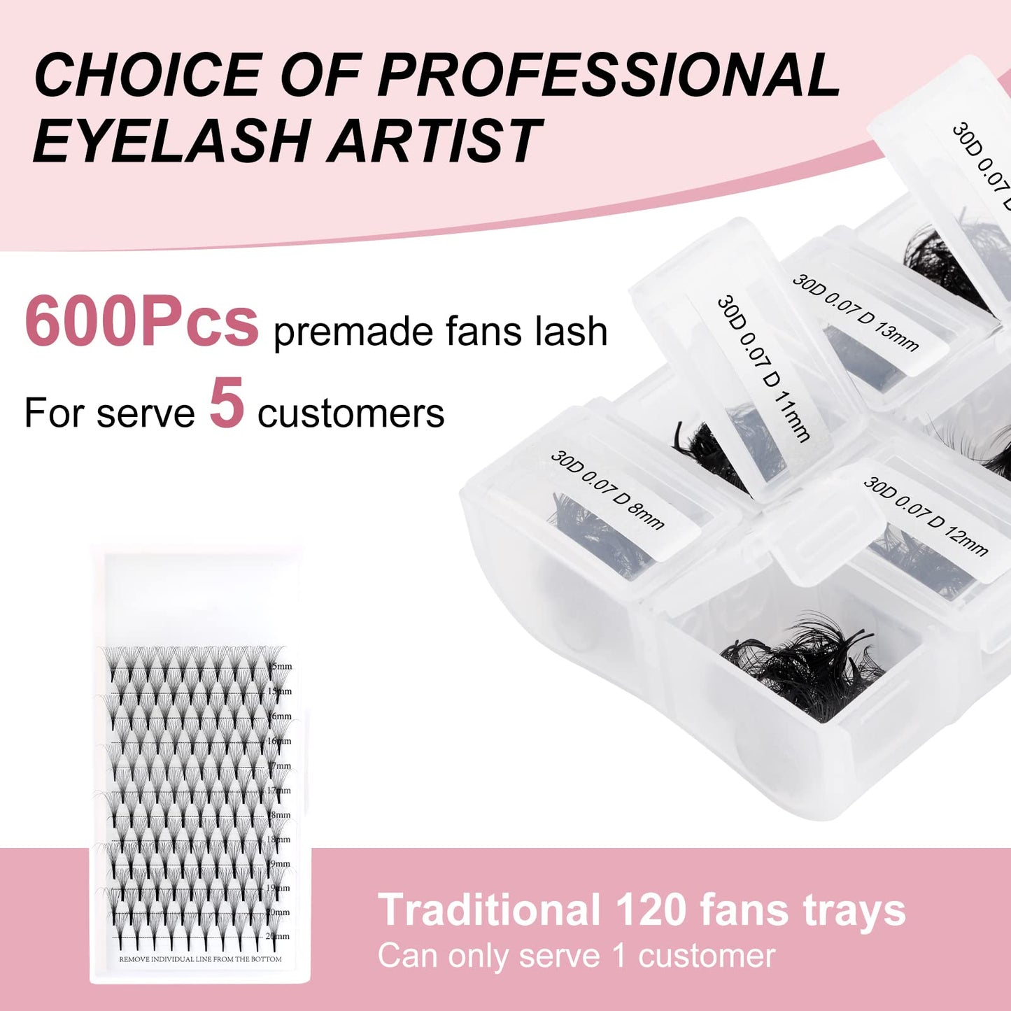 Lash Extension 30D Premade Fans Eyelash Extensions 600pcs Pre Made Fans Lash Extensions Premade Lash Fans Volume Lash Extensions D Curl Eyelash Extension Premade Fans (30D-0.07D-8-15mm)