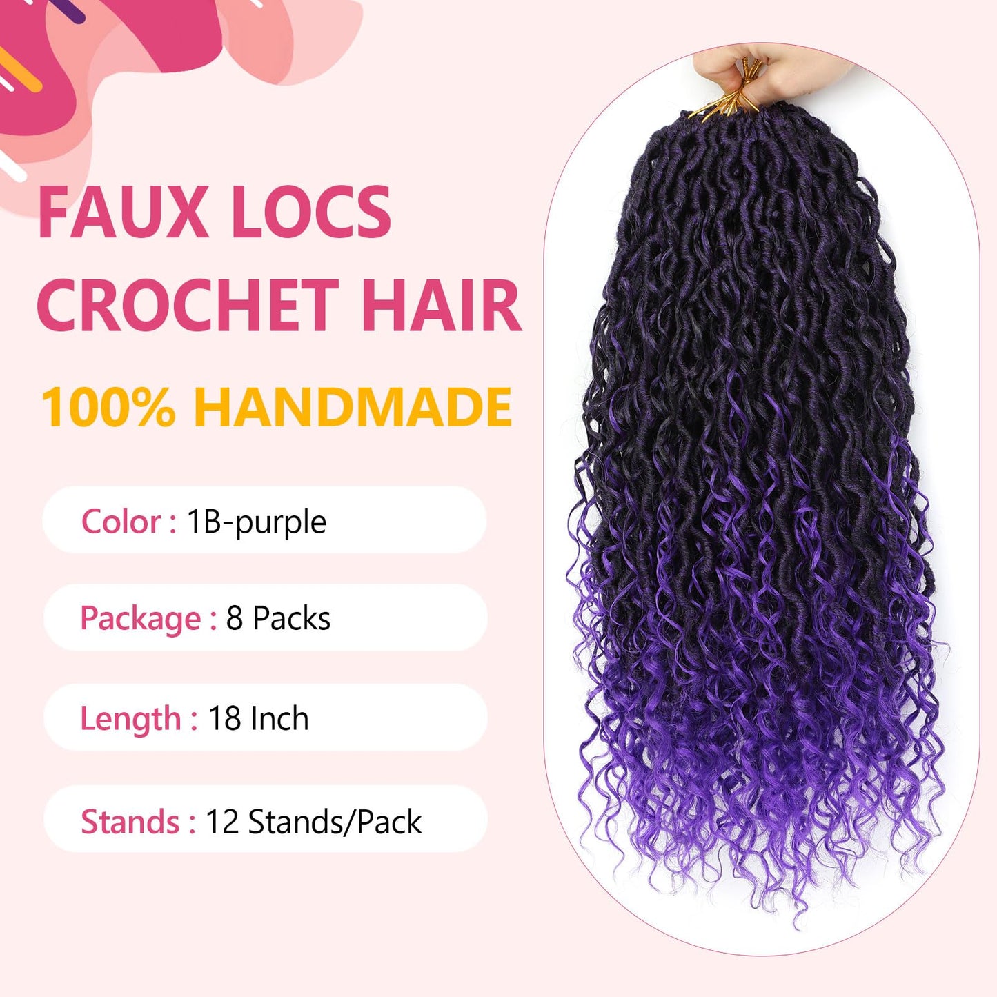 Goddess Locs Crochet Hair For Black Women 18 Inch 8 Packs Faux Locs Crochet Hair Crochet Locs Crochet Hair Pre Looped Soft Locs River Locs With Curly Ends (1B/Purple#)