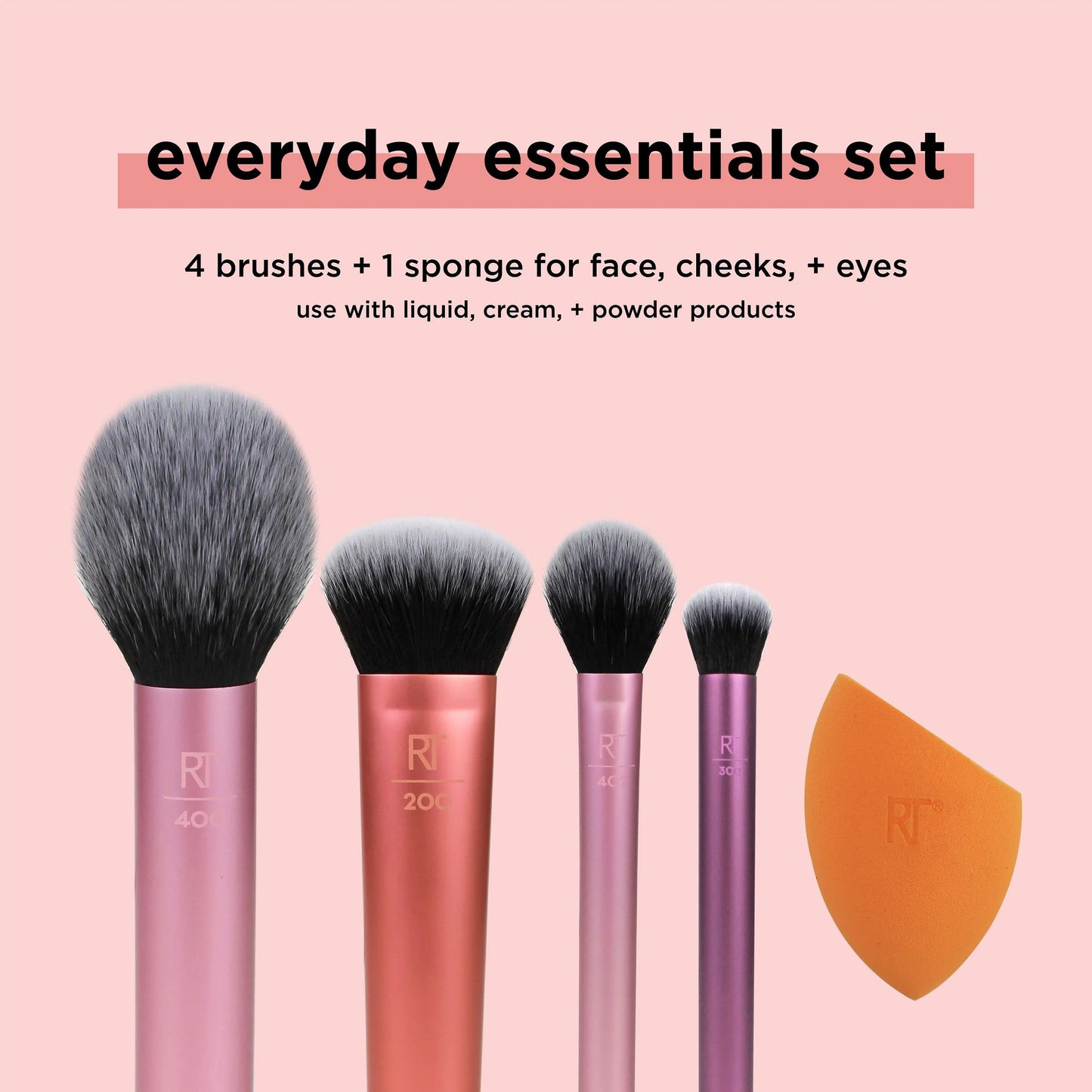 Real Techniques Makeup Brush Kit with Travel Sponge Blender Bundle, Face Makeup Brushes & Sponge, Beauty Sponge Travel Case, For Liquid, Cream, & Powders, Travel-Friendly, 7 Piece Set