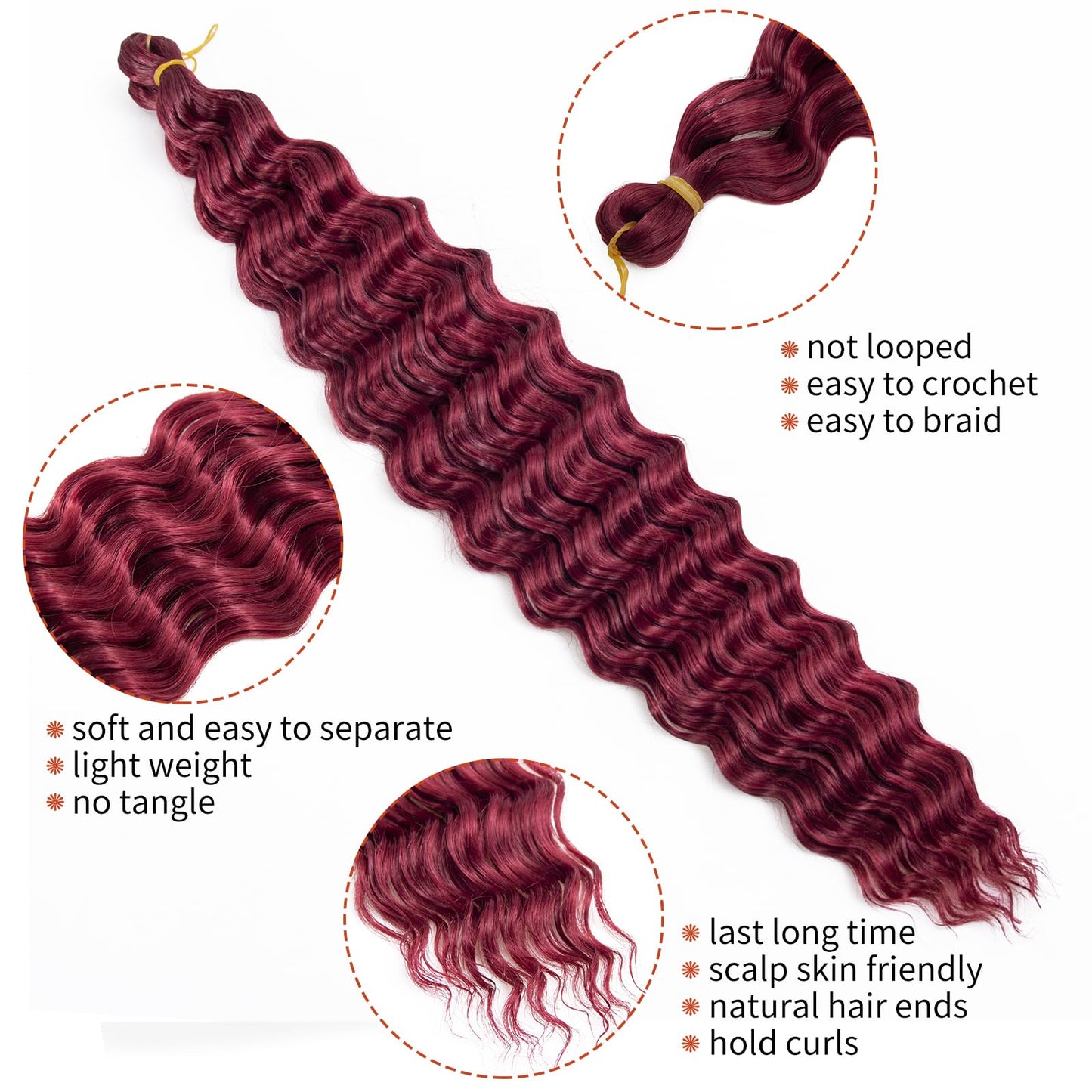 Curly Braiding Hair Ocean Wave Crochet Hair 22Inch Deep Curly Crochet Braids Wet and Wavy Braiding Hair Synthetic Crochet Hair for Black Women Human Hair (BUG, 22 Inch (Pack of 6))