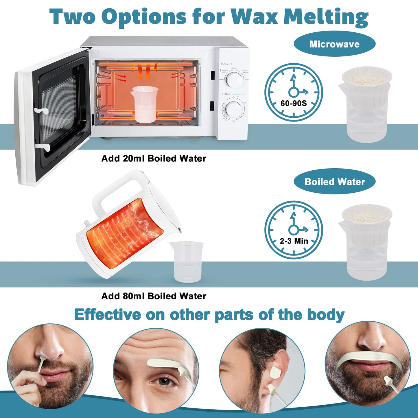 120g Nose Wax Kit for Men and Women, Nose Waxing with 30 Blue Applicators，20 Mustache Guards, 20pcs Paper Cup, 10pcs wooden sticks - Nose Hair Wax Painless Nose Hair Removal at Least 20 Times Usage