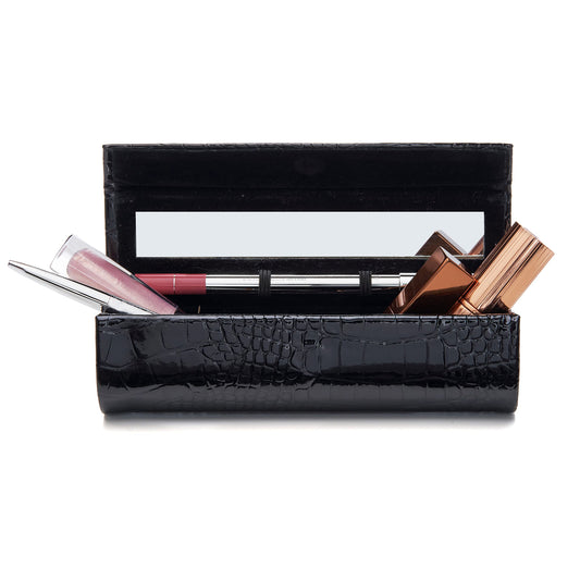 Susan Faris Double Lipstick Case with Mirror for Purse. Holds 2 Lipsticks, Liners, & Essentials. Upscale Portable Makeup, Lip Gloss, Lipstick Case with Mirror. Complimentary Luxe Gift Box.