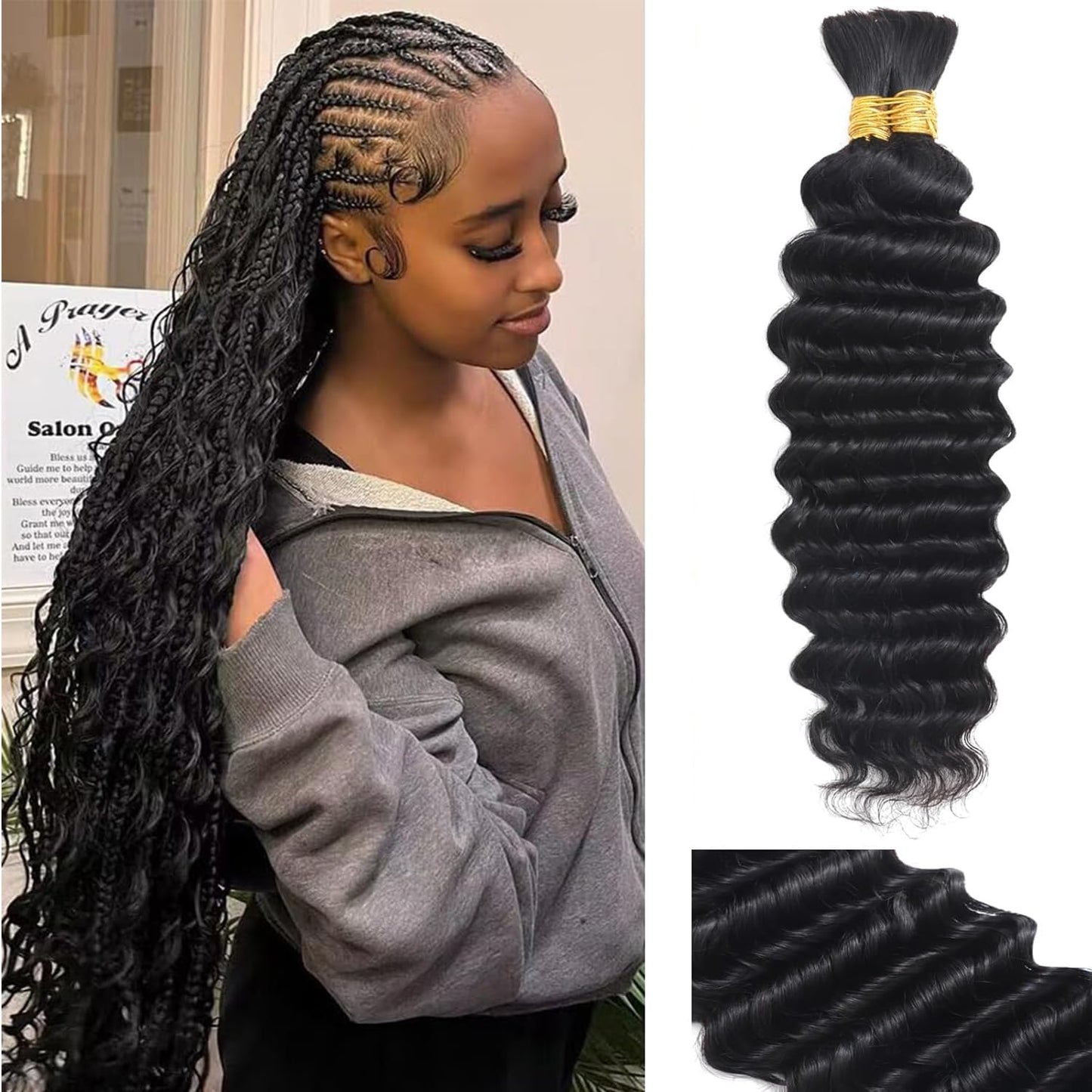 Human Braiding Hair For Boho Braids 100g Deep Wave Bulk Human Hair for Braiding 12A Brazilian Virgin Human Hair No Weft Curly Human Hair Extension Wet and Wavy Human Hair Braiding Hair (1B, 22 Inch)