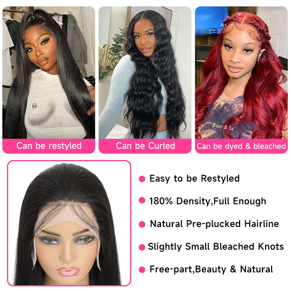 ETERNAL LOVELINESS 24 Inch Straight Lace Front Glueless Wigs Human Hair Pre Plucked 180% Density 13x4 HD Lace Frontat Wigs Human Hair Wigs for Black Women Straight Wigs Brazilian Virgin Human Hair