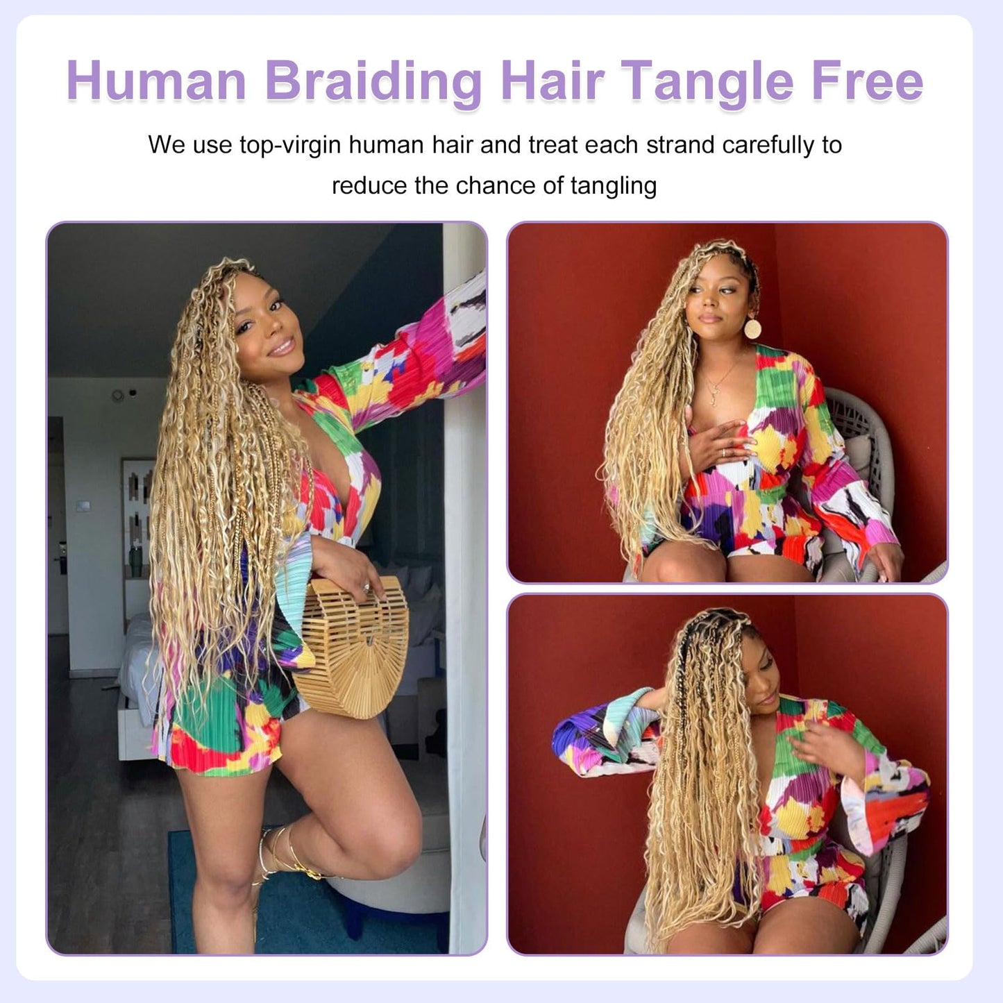 DSEKCAIN P27/613 Blonde Human Braiding Hair for Boho Braids Human Hair 1 Bundle 50g 16 Inch Deep Wave Crochet Braids Human Hair Curly Braiding Human Hair Bulk No Weft 16A Boho Human Hair for Braiding