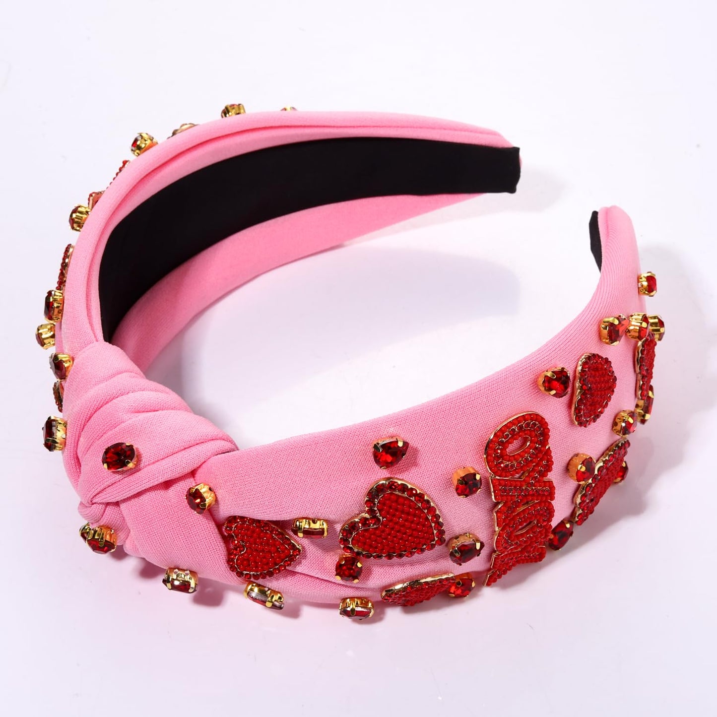 CEALXHENY Valentine’s Day Headband for Women Rhinestone Heart Headbands Red Pink Crystal Knotted Headband Valentine’s Day Hair Accessories Gifts (XO)