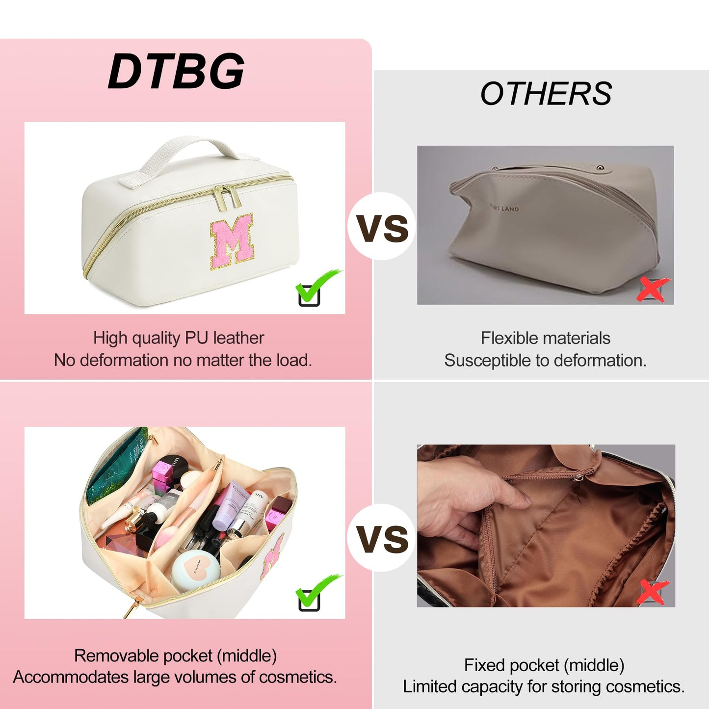 DTBG Gifts for Women, Personalized Makeup Bag, Initial Cosmetic Bags for Teen Girls PU Leather Travel Toiletry Bag, Waterproof Large Make Up Organizer Pouch for Birthday Wedding White, G