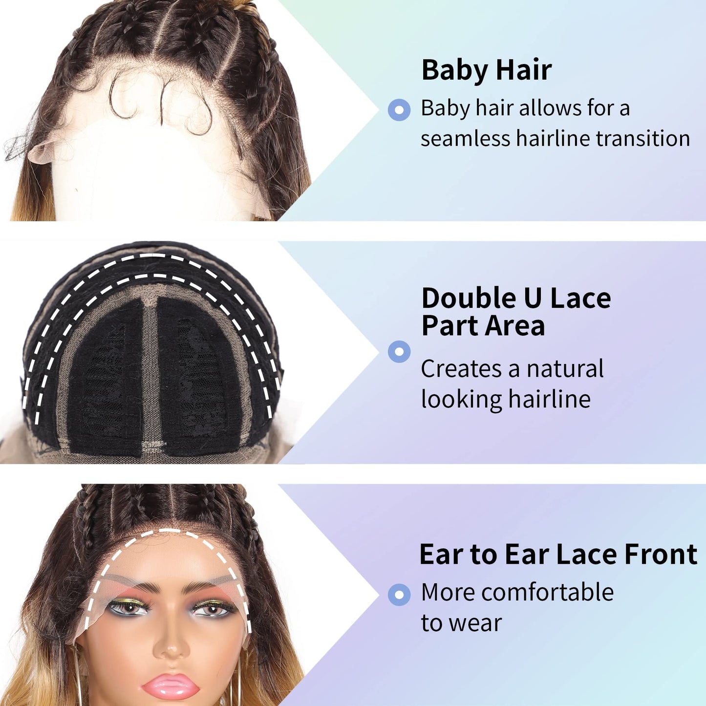 Kalyss Ombre Blonde Updo Bun Double U Part Lace Front Pre Braided Wigs with Baby Hair for Women Japan-made High Temperature Human Hair Blended Lace Frontal Ocean Wave Wigs