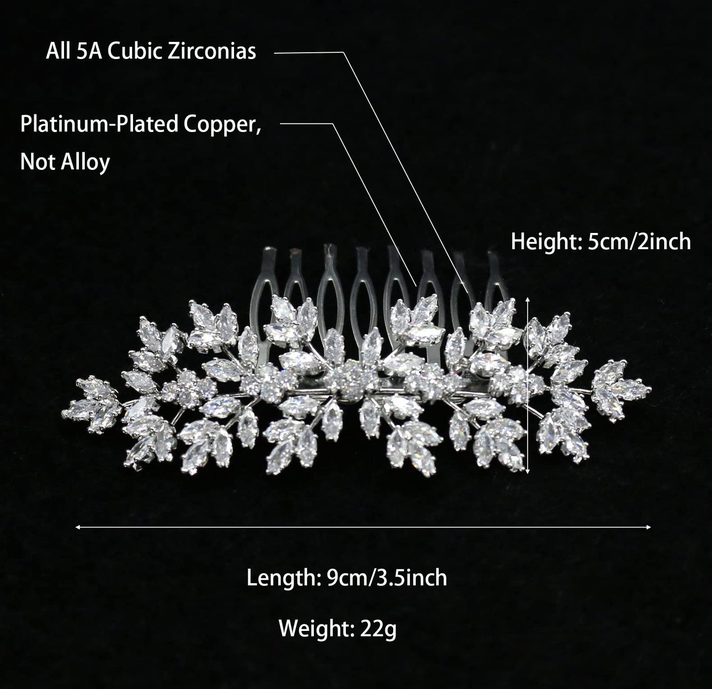 Cubic Zirconia Bridal Hair Comb Headpiece Crystal Hair Pieces for Brides Hair Clip Small Silver Wedding Hair Accessories Peinetas Para Cabello De Mujer Elegantes (Gold)