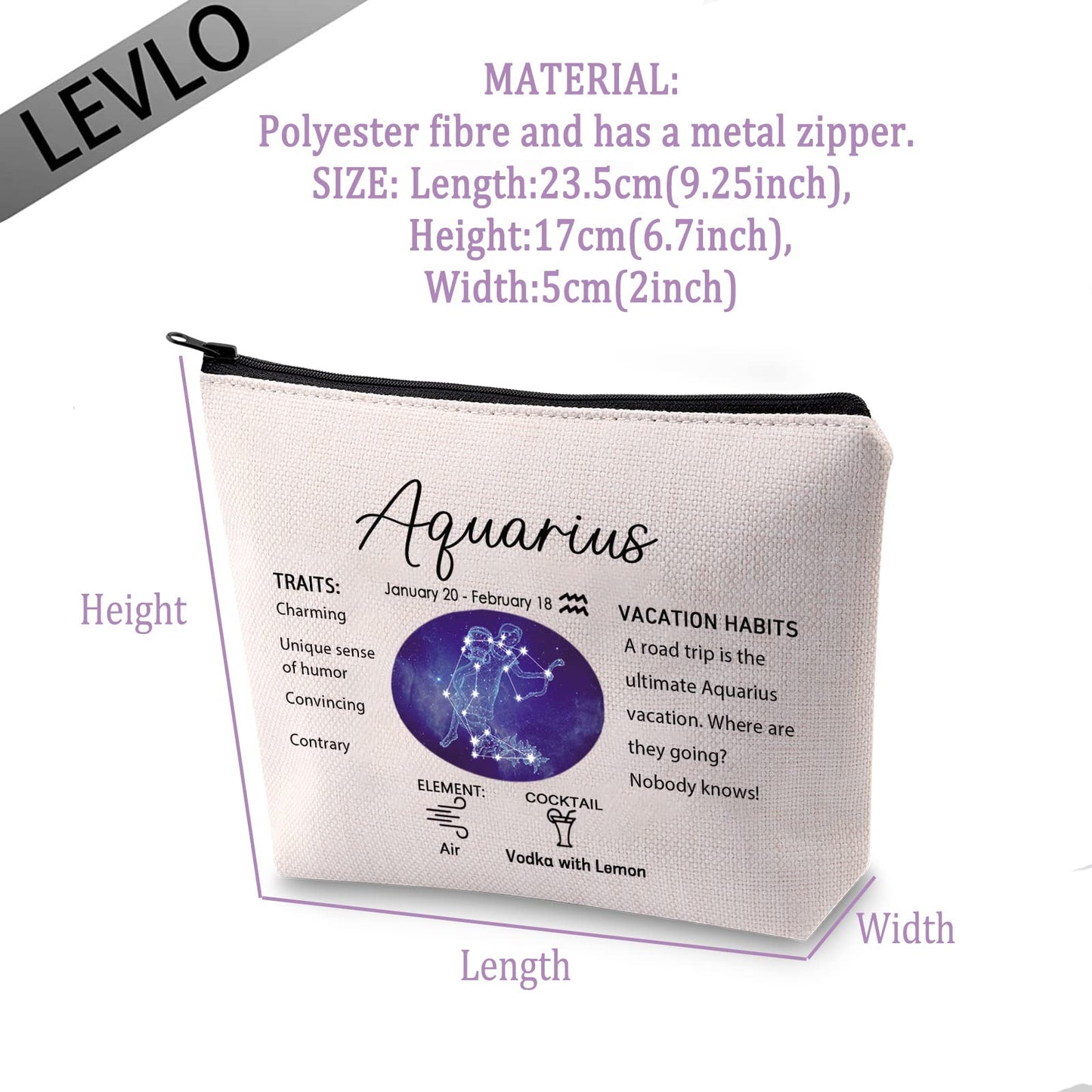 LEVLO 12 Constellation Travel Toiletry Bags 12 Zodiac Cosmetic Makeup Bag Christmas Mother's Day Birthday Gifts(Aquarius)