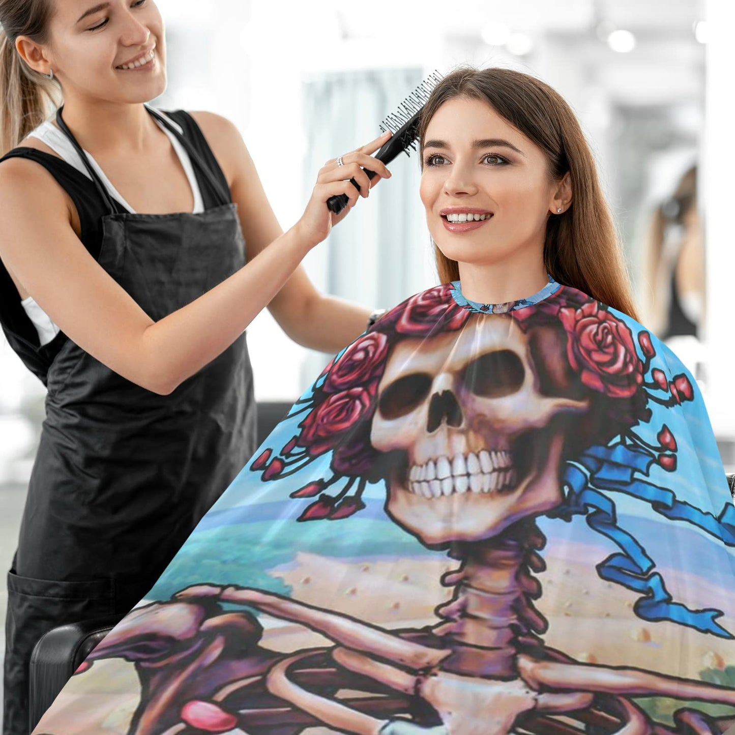 visesunny Barber Cape Flower Skull Polyester Hair Cutting Salon Cape Apron Anti-Static Haircut Water-Resistant Shaving Cloth Beard Shaving Bib Hairdressing Cape