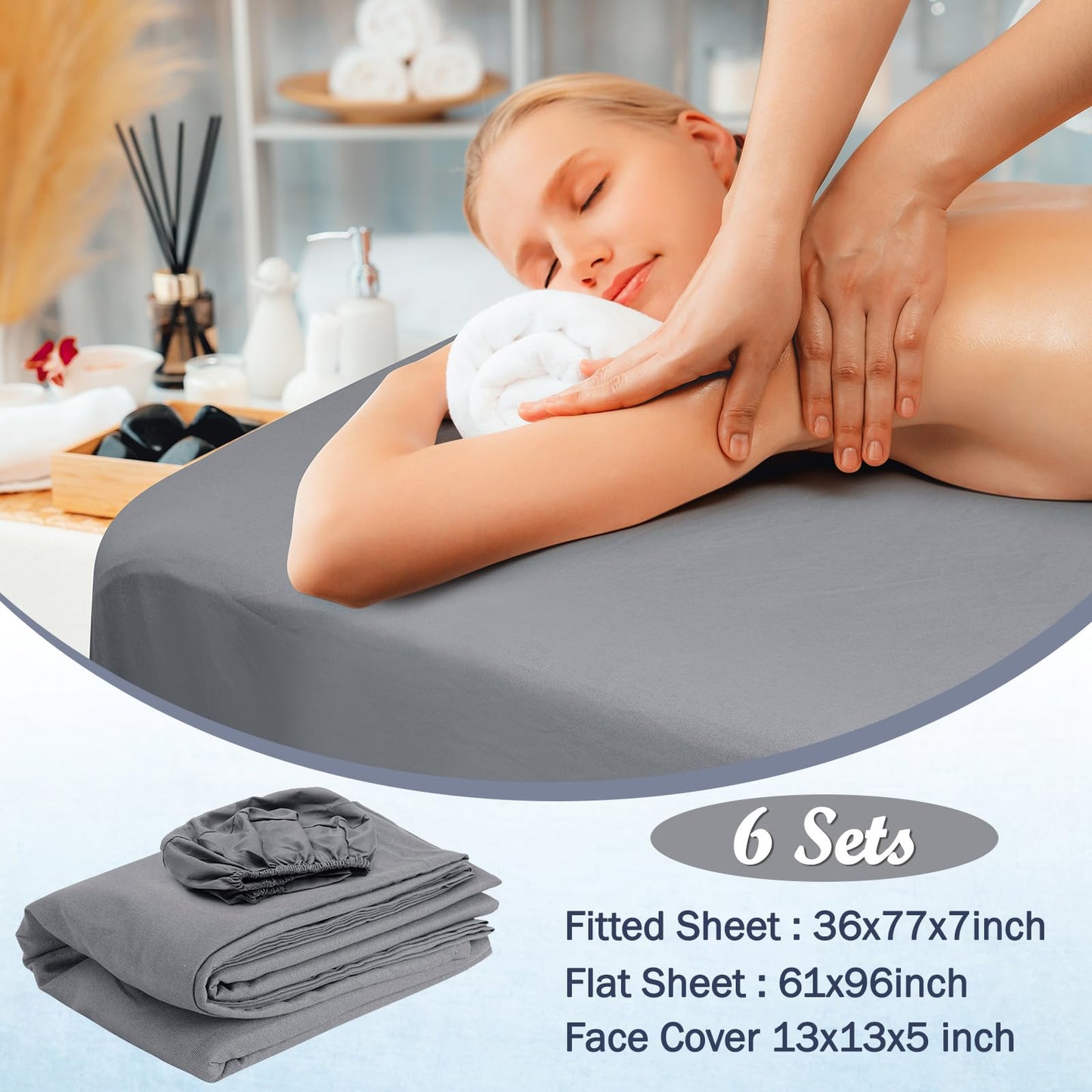 18Pcs Microfiber Massage Table Sheets Set, 6Sets Massage Sheet Set with Storage Pocket Include Massage Table Cover, Massage Fitted Sheet, Massage Face Rest Cover for Beauty Salon Spa Hair Salon (Grey)