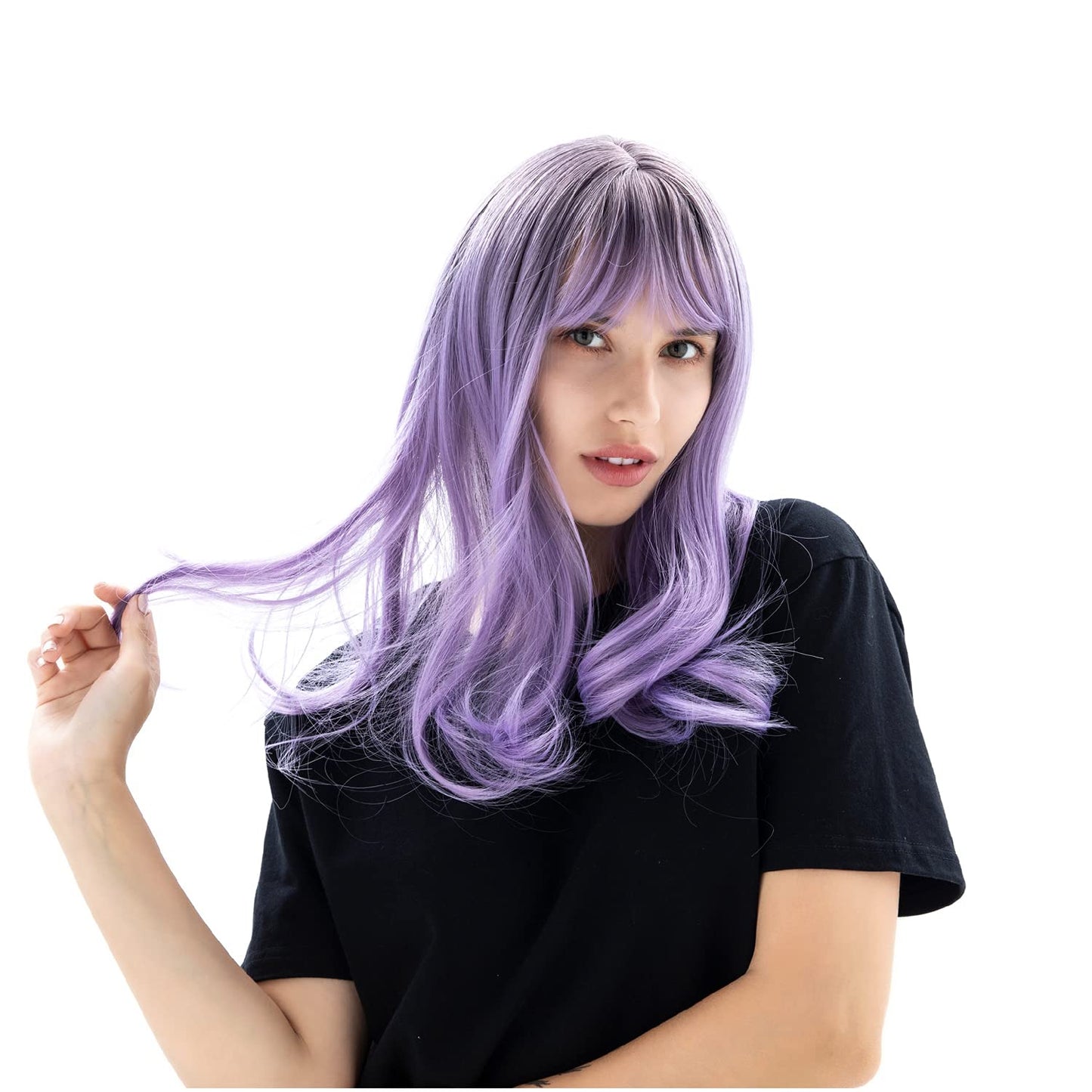 pelosofia long natural wavy with bangs ombre Black to purple for women wigs heat resistant Synthetic comfortable daily party costume wigs