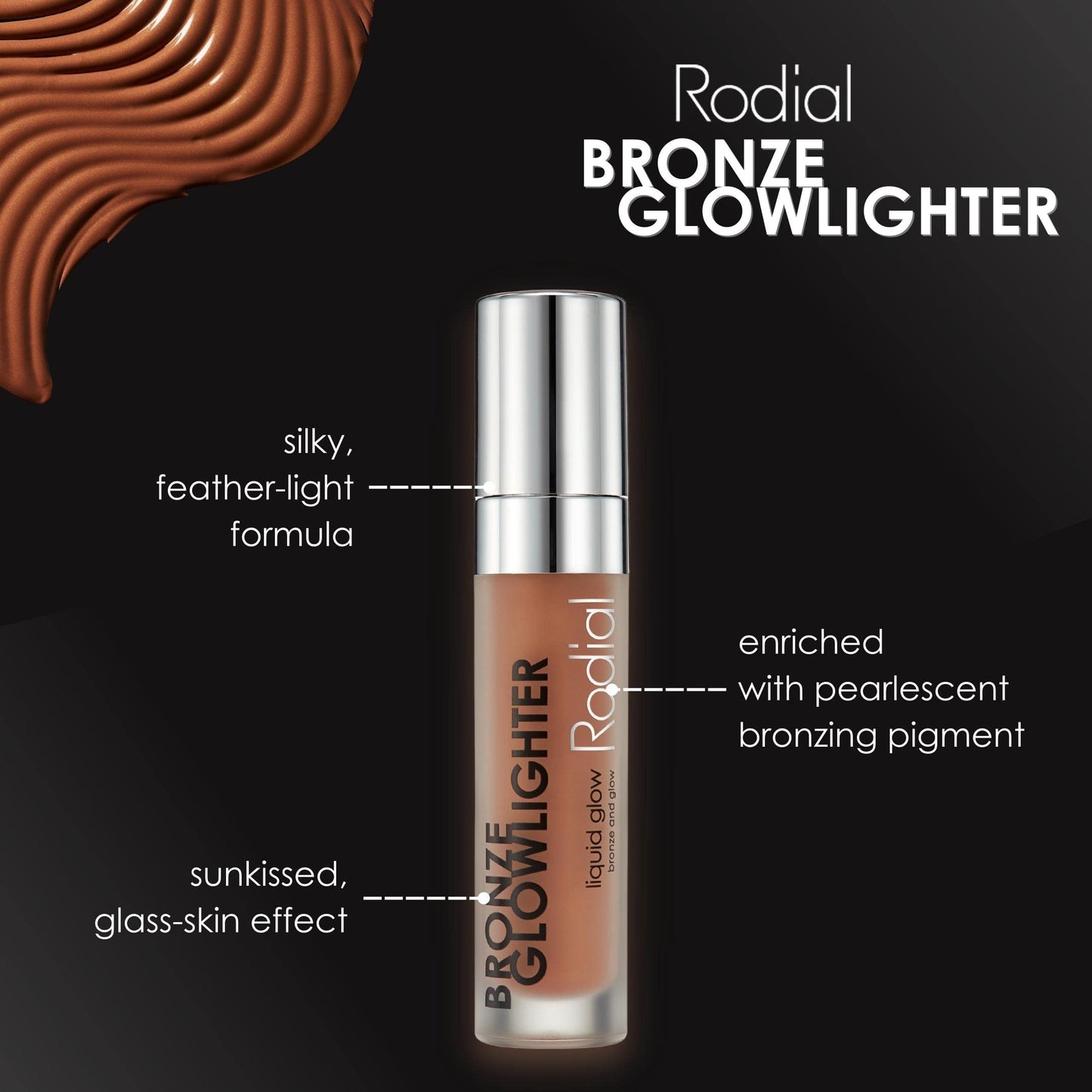 Rodial Bronze Glowlighter 0.2 fl oz, Cream Bronzer for Instant Skin Luminosity, Vit E Vit B Hydrating Liquid Bronzer for Contours and Whole Complexion, Light Formula, Pearlescent Bronzing Pigment