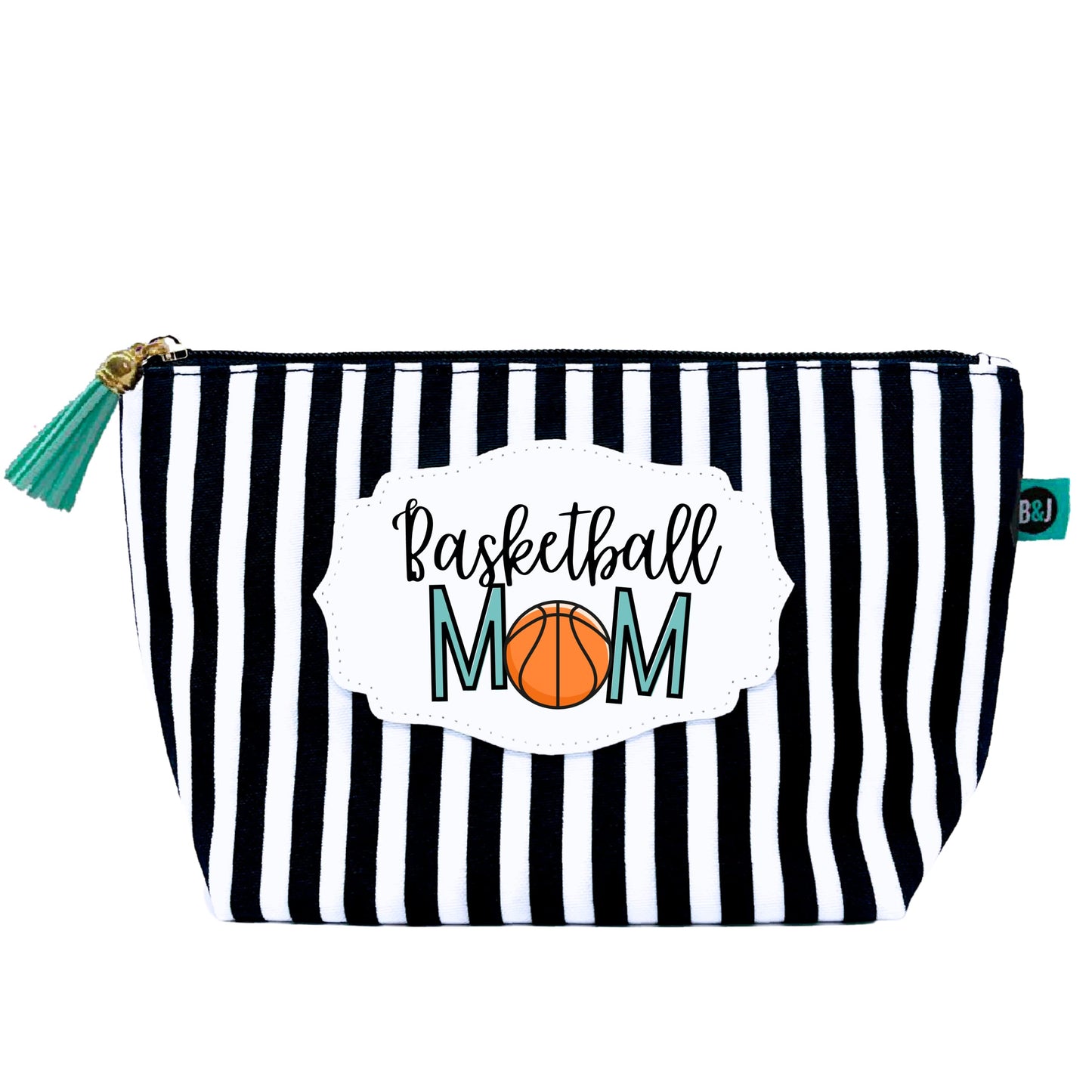 Brooke & Jess Designs Sports Mom Basketball Pouch Gifts for Women Striped Makeup Bags Cosmetic Bag Travel Toiletry Makeup Pouch Pencil Bag with Zipper Best Birthday Just Because Mother Gifts