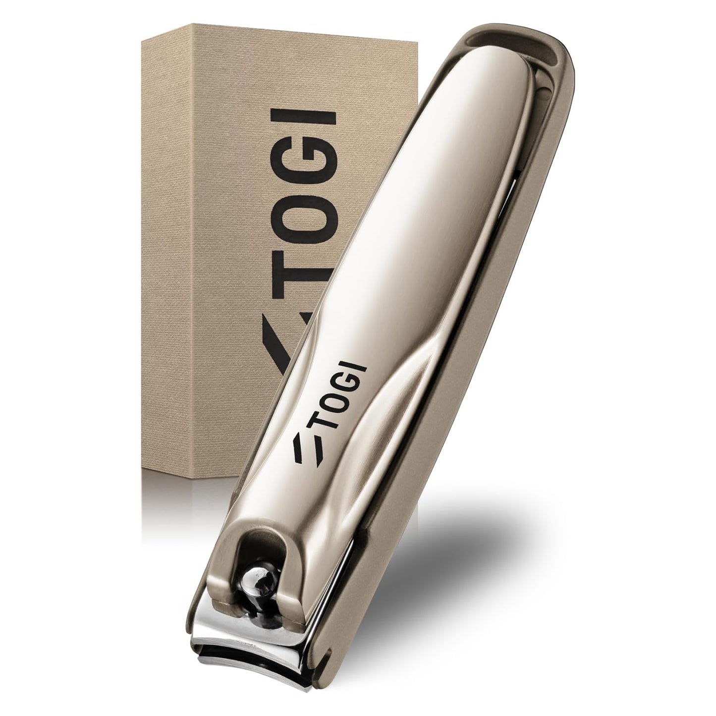 TOGI 【The Ultimate Blade】 Ultra Sharp Stainless Steel Nail Clippers for Women - Perfect for Cutting Fingernails & Toenails with Nail Catcher Built-in Nail Files - Gift Ready Design - Champagne Color