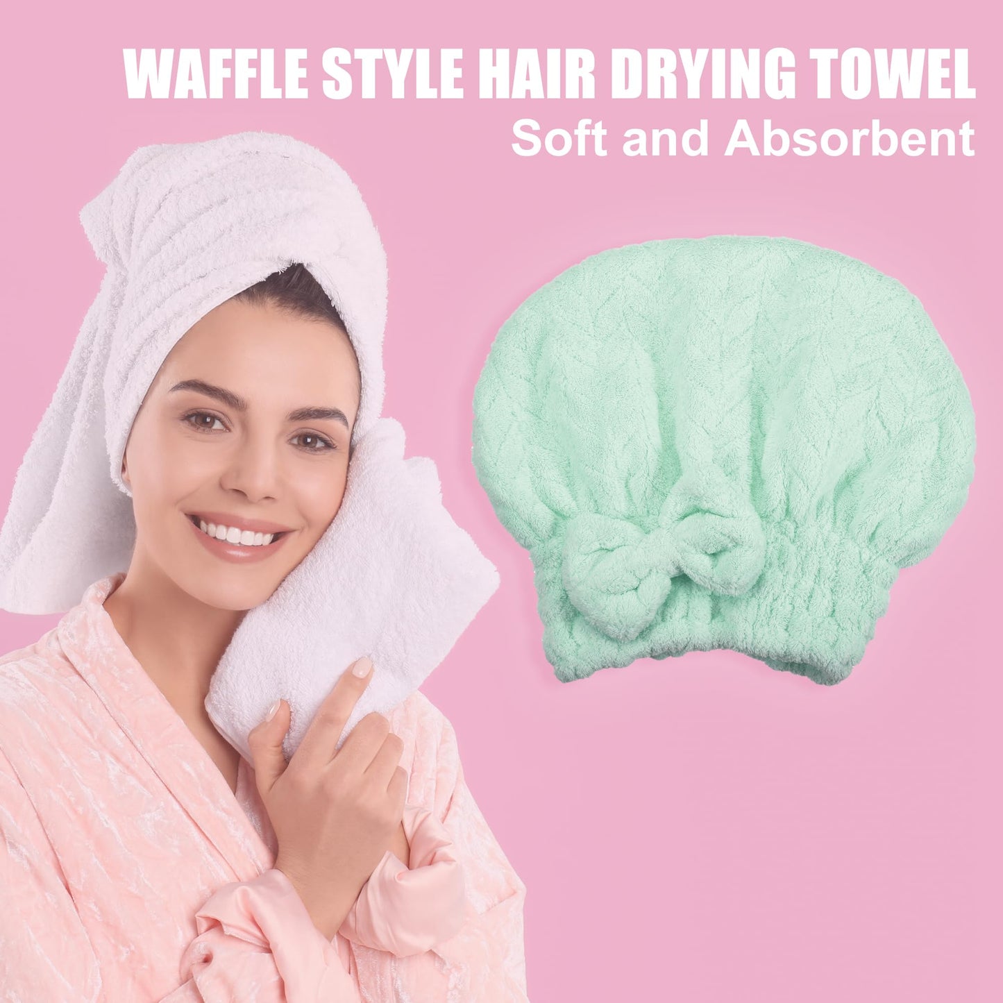 VOCOSTE Diamond Shape Hair Drying Towel Dry Cap, Quick Drying, Lightweight Strong Absorbent, for After Bath Drying Hair, Green