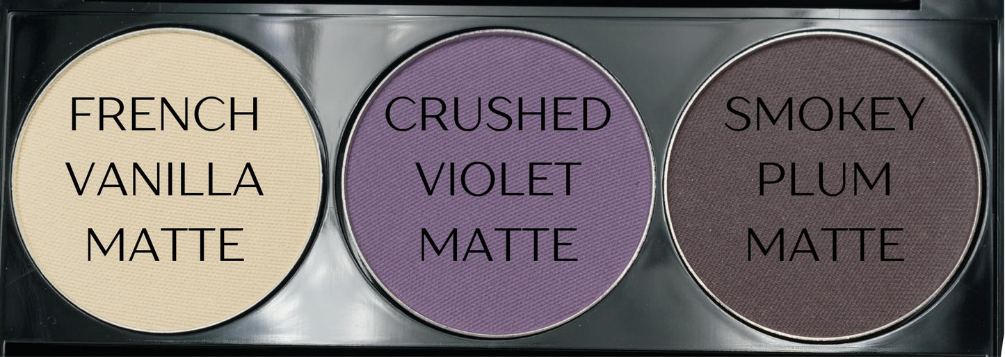 Pure Ziva Off White, Matte Medium Lavender Violet, and Matte Deep Purple Vegan Eyeshadow Trio Palette; Talc, Paraben & Cruelty Free