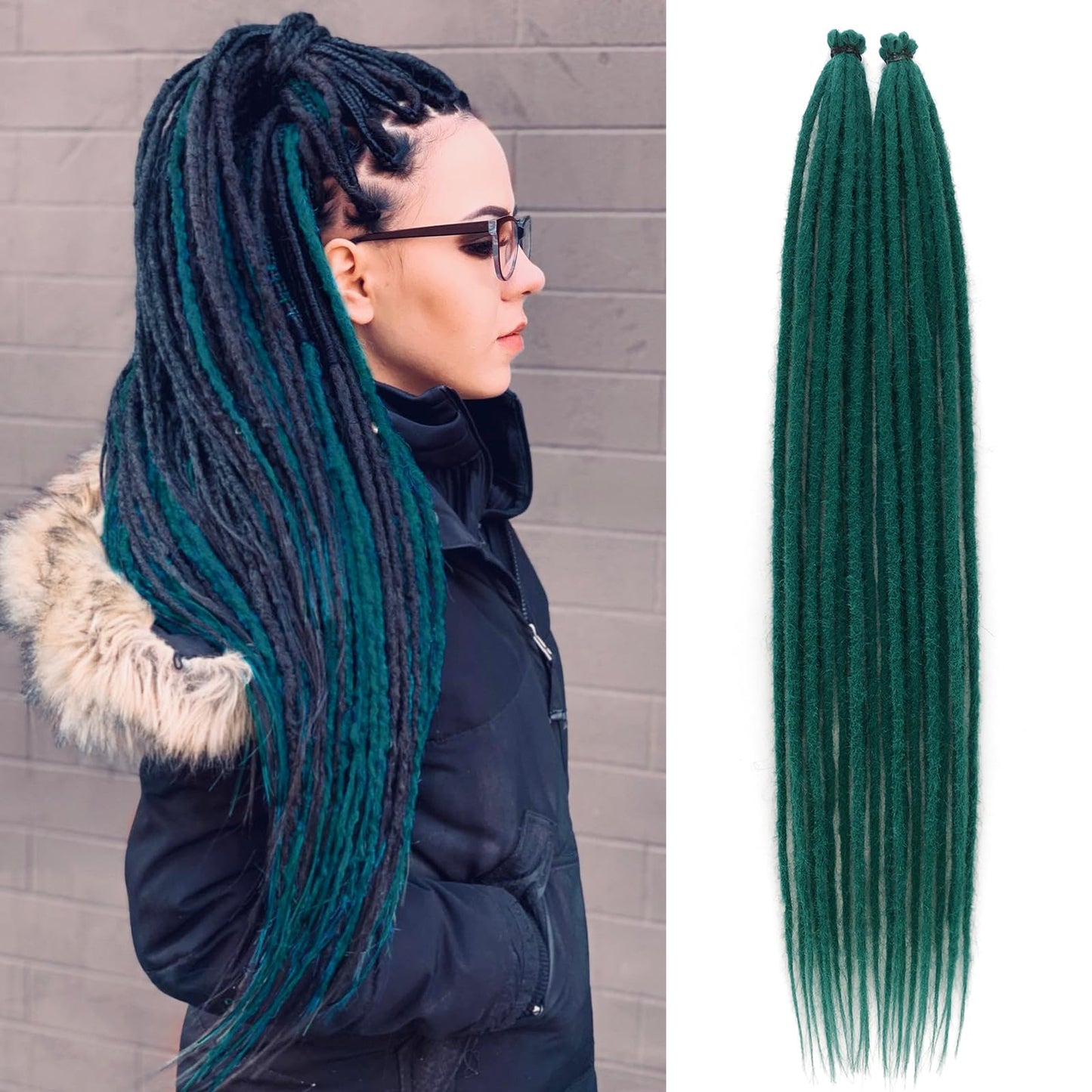 Chicmoi Dreadlock Extensions 24 Inch Green Single Ended Crochet Dreads Extensions 20 Strands SE Synthetic Dreadlocks Extension Straight Hippie Style Dreads for Women Men