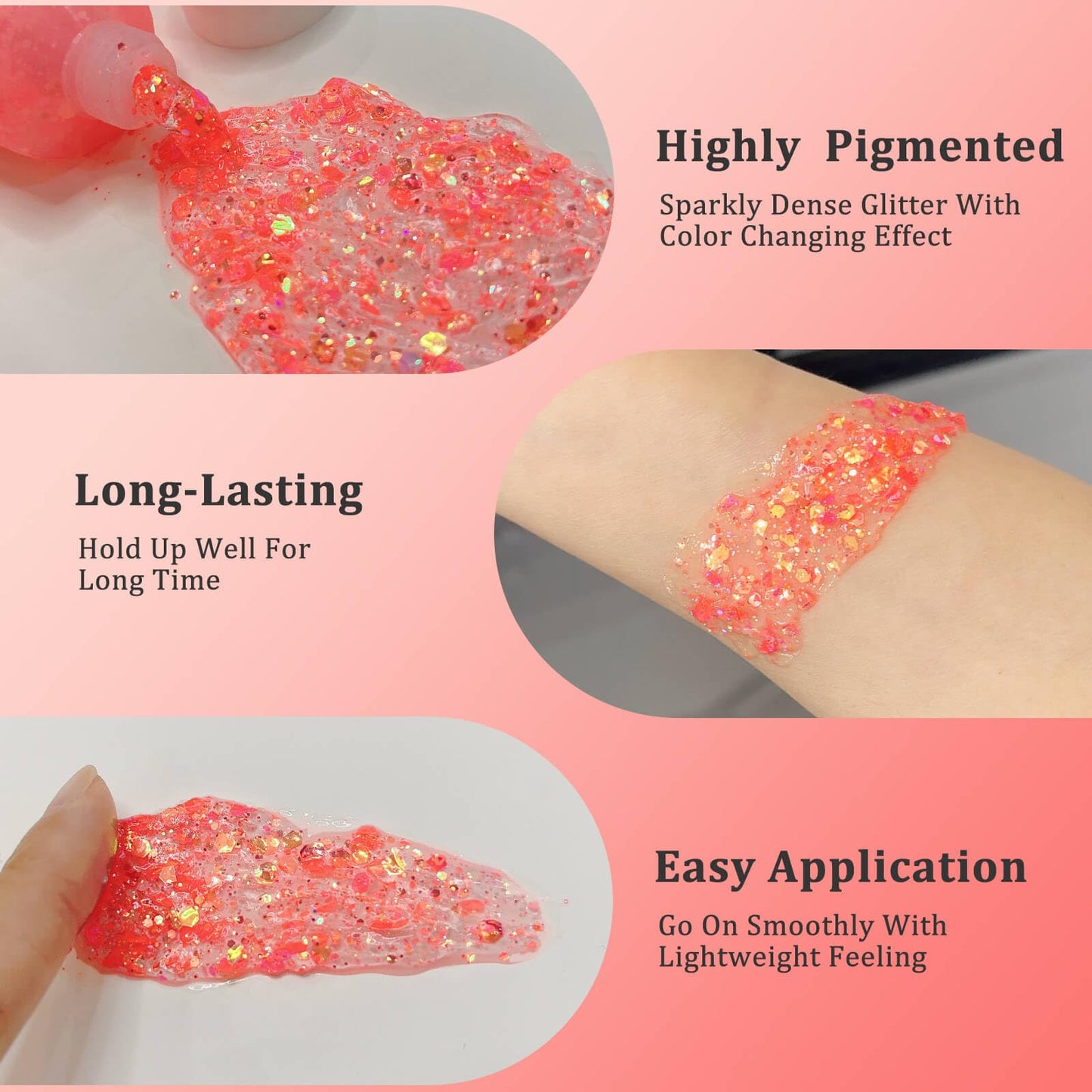 MEICOLY Chameleon Tangerine Body Glitter,Chunky Face Glitter Paint,Color Changing Mermaid Face Glitter Gel,Holographic Glitter Sequin for Face Body Hair,Festival Party Cheer Glitter Makeup,50ml