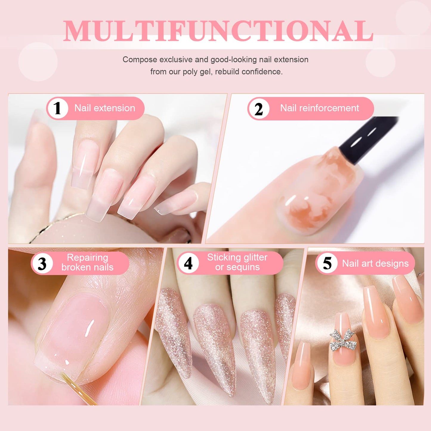 Saviland Large Capacity Poly Gel: 100g Clear Nail Extension Gel Crystal Poly Hard Gel Easy at-Home For Starter Salon-Like Long Lasting Poly Nail Gel Beginner Gift