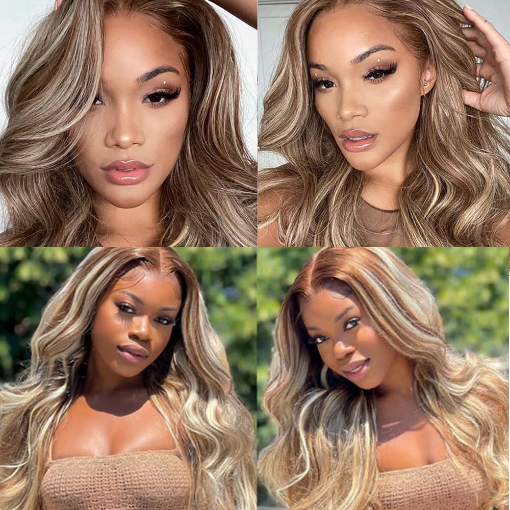 Highlight Human Hair Bundles Honey Blond Bundles P4/613 Body Wave Human Hair Bundles Brazilian Unprocessed Virgin Hair 3 Bundles 8 10 12 Inch Two Tone Brown and Honey Blonde Bundles