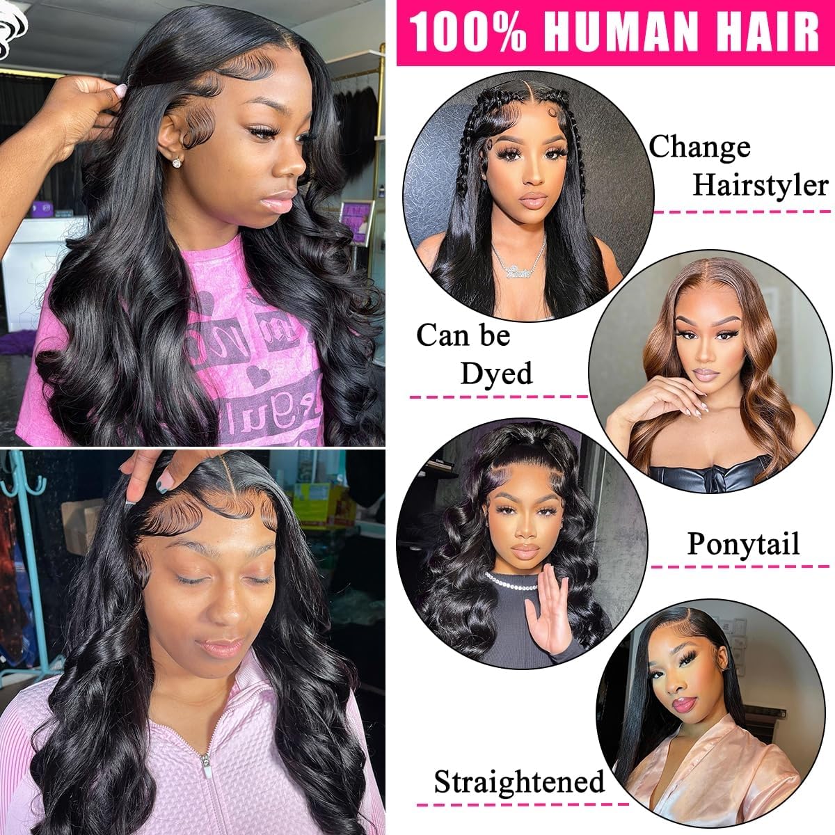 LAPONDAI 13x4 Body Wave Lace Front Wigs HD Lace Frontal Wigs Pre Plucked with Baby Hair Human Hair Wigs for Black Women Brazilian Virgin Hair Glueless Wigs 180% Density 18 Inch