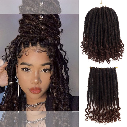 Faux Locs Crochet Hair Ombre Brown 10 Inch Short Goddess Faux Locs Crochet Hair Extensions for Black Women Girls(1B/30#)