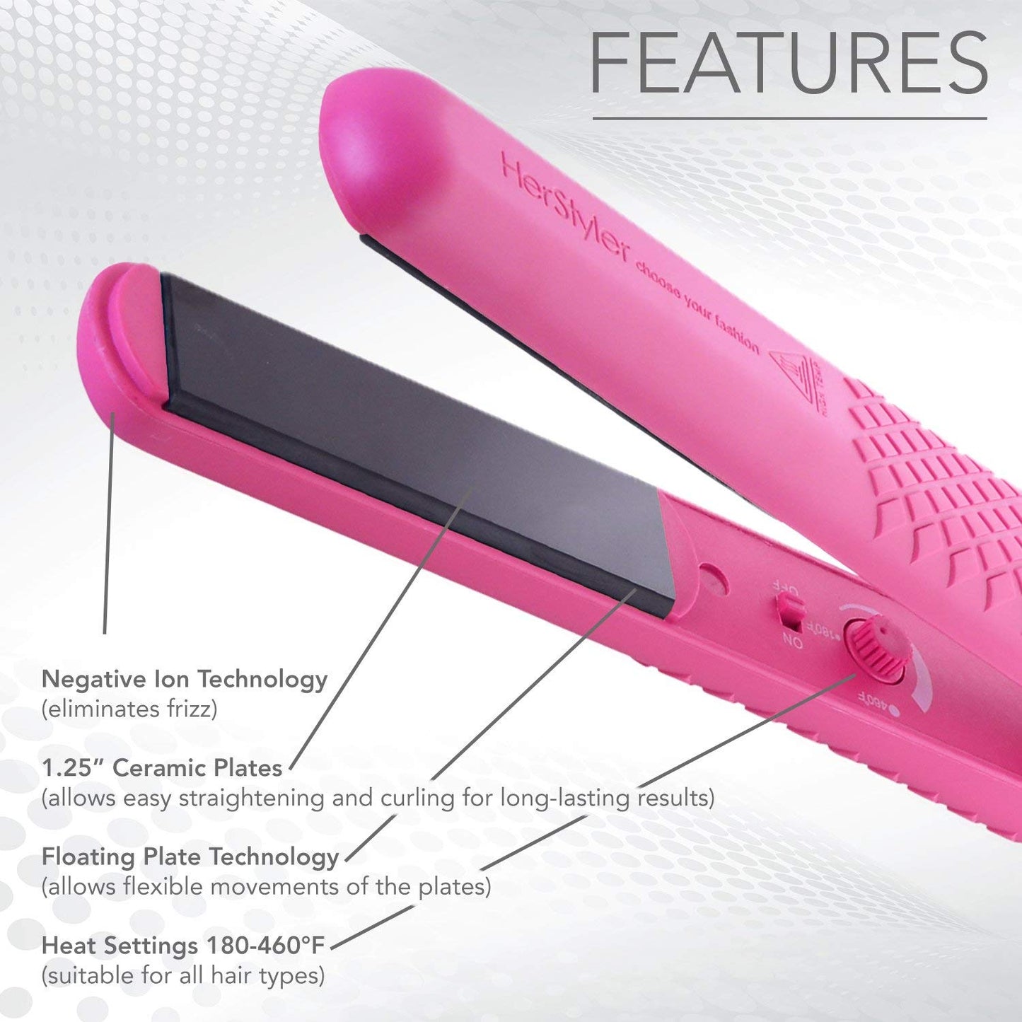 2 Pack Herstyler Colorful Seasons Ceramic Flat Iron (Pink) and Grande Curling Wand (Pink)