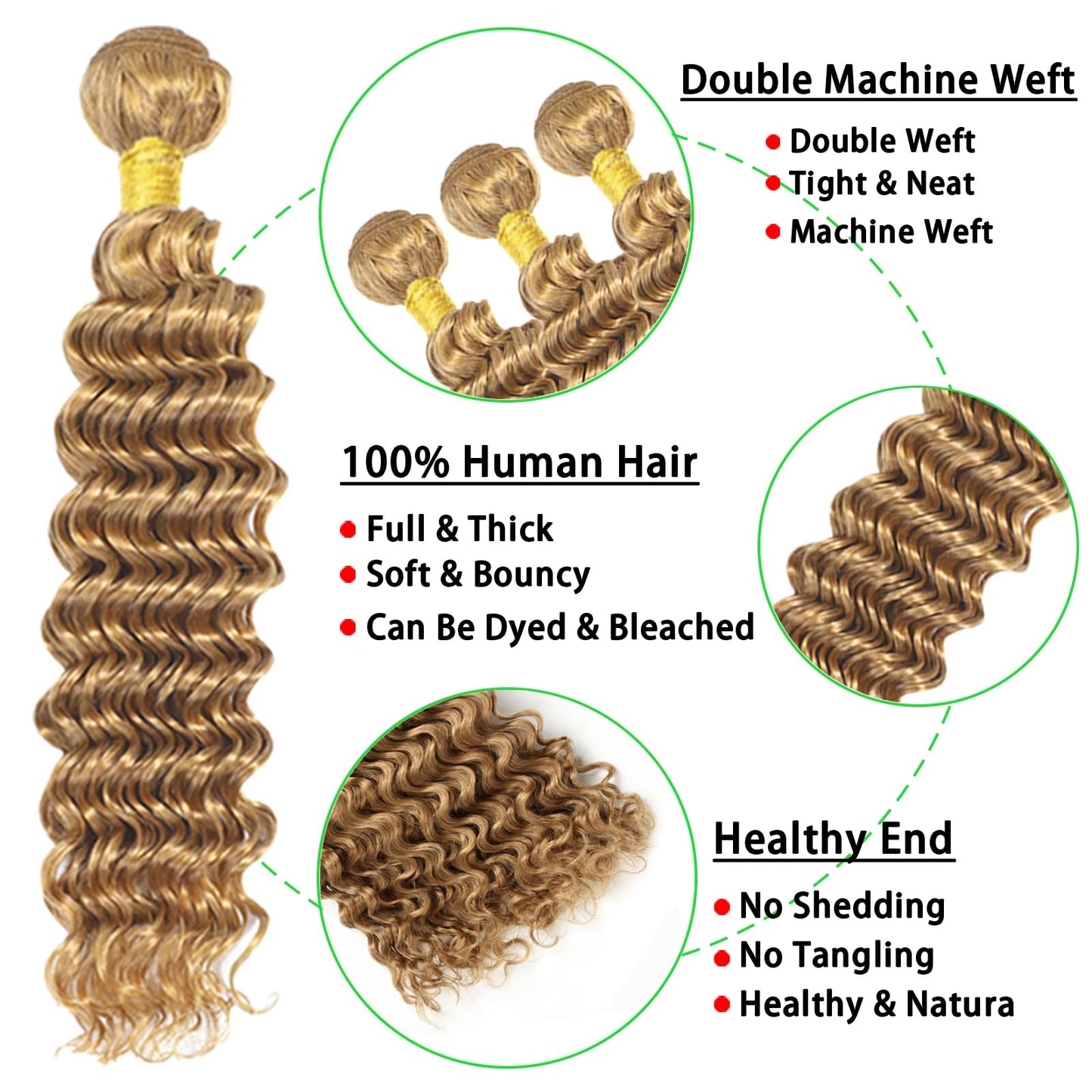 Honey Blonde Bundles Deep Wave Human Hair 24inch 1 Bundle Blonde Deep Wave Bundles Human Hair Bundlles 613 Bundles Blonde Bundles Brazilian Unprocessed Virgin Hair Wet and Wavy Human Hair Extensions