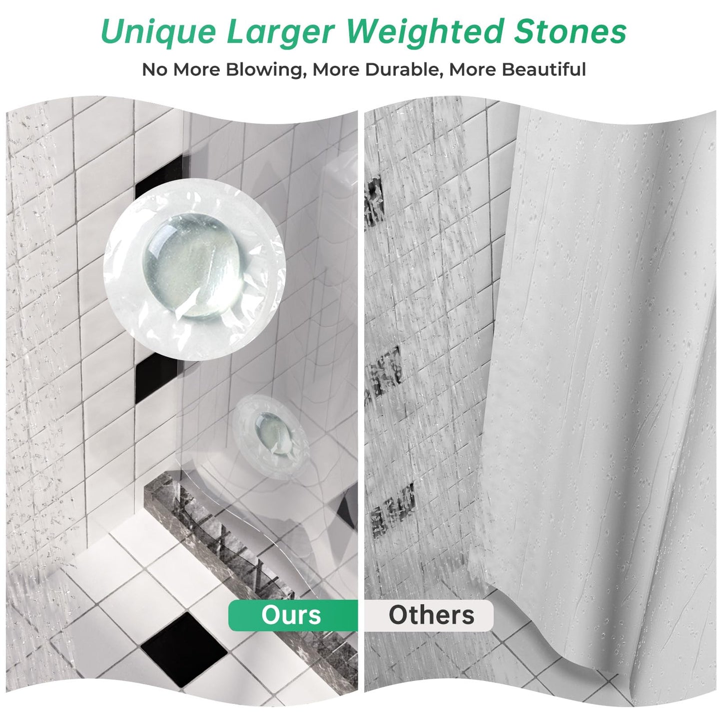 AmazerBath Plastic Shower Curtain, 72 x 78 Inches PEVA Heavy Duty Clear Shower Curtain, Waterproof Heavy Weight Thick Bathroom Curtain with 3 Big Clear Weighted Stones and 12 Rustproof Grommet Holes