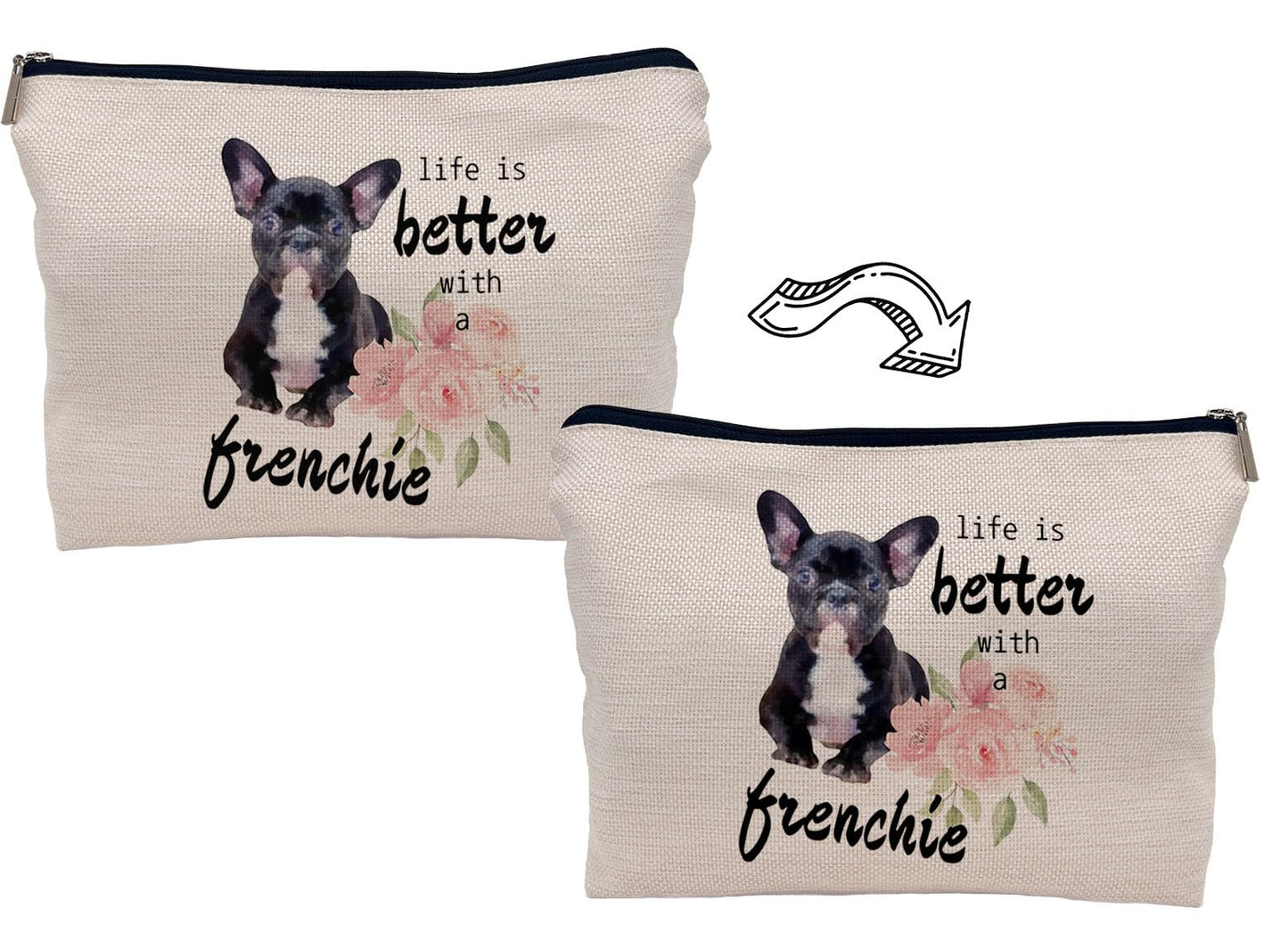 Lacosu French Bulldog Frenchie Makeup Bag Cosmetic Bags for Women, Frenchie Gifts for Women, French Bulldog Mom Gifts, Life is Better with a Frenchie Small Makeup Cosmetic Bag for Purse