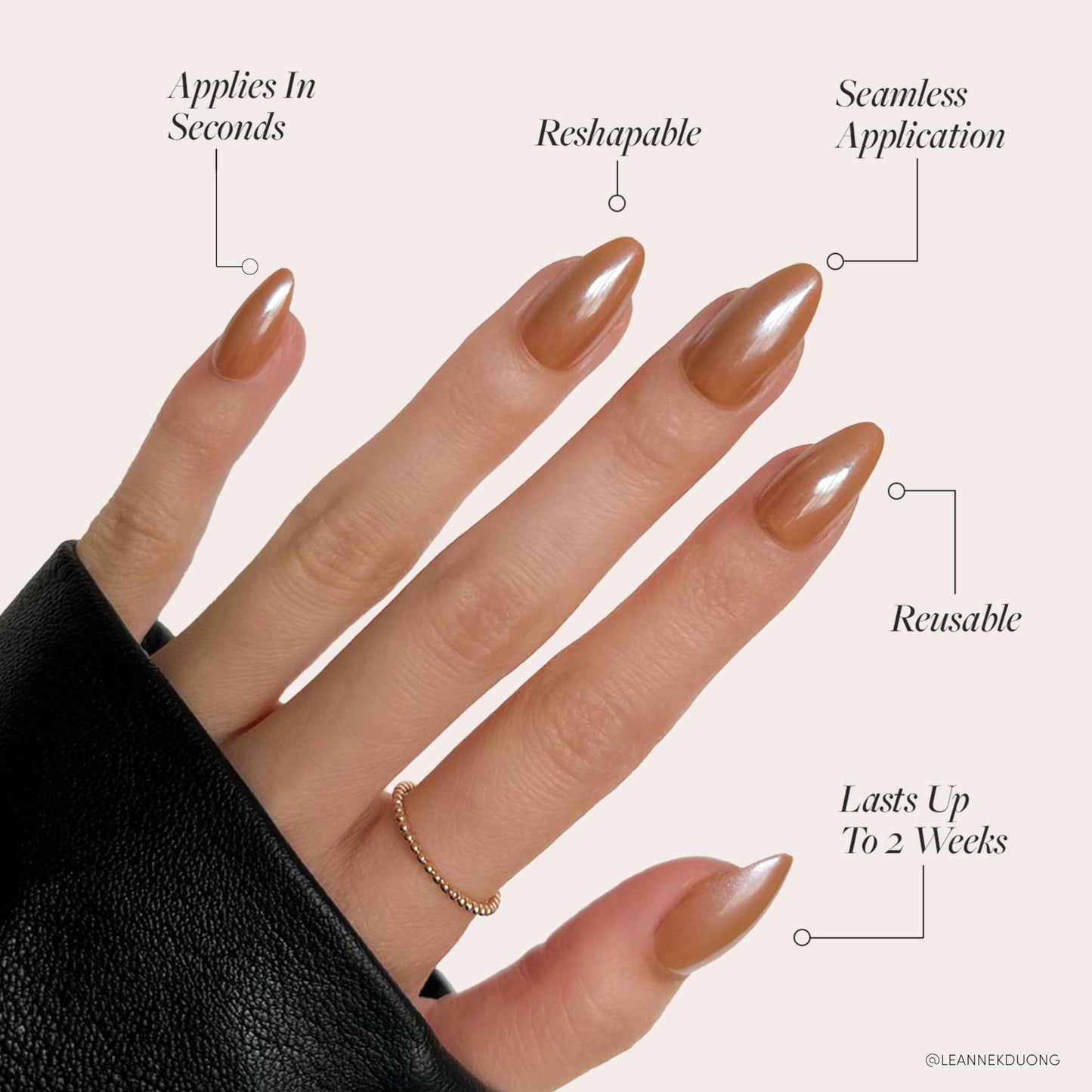 Glamnetic Press On Nails - Maple Glaze | Short Almond Nude Brown Neutral Nails with Glaze Finish | 15 Sizes - 30 Nail Kit with Glue