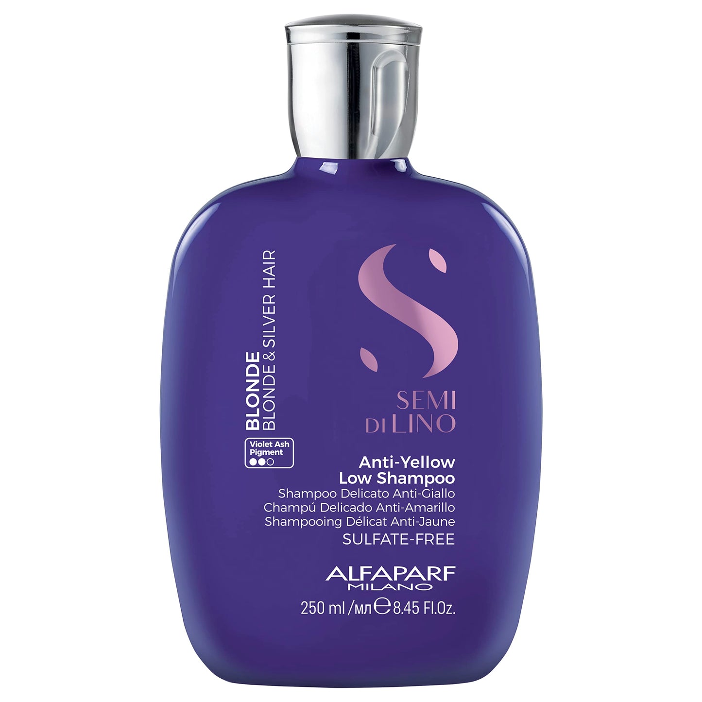 ALFAPARF MILANO Semi Di Lino Blonde Anti-Yellow Low Shampoo (8.45 oz) and Conditioner (6.76 oz) - for Blonde, Platinum and Silver Hair - Sulfate Free Purple Shampoo - Removes Yellow and Brassy Tones