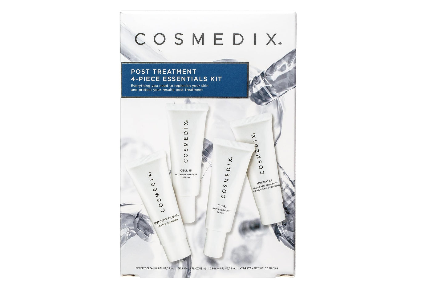 COSMEDIX Starter Kit - 4-Piece Travel Size Skin Care Kit - Features Best Sellers on Amazon for Skincare - Includes Gentle Face Cleanser, Face Serum, SPF Sunscreen and Hydrating Face Moisturizer