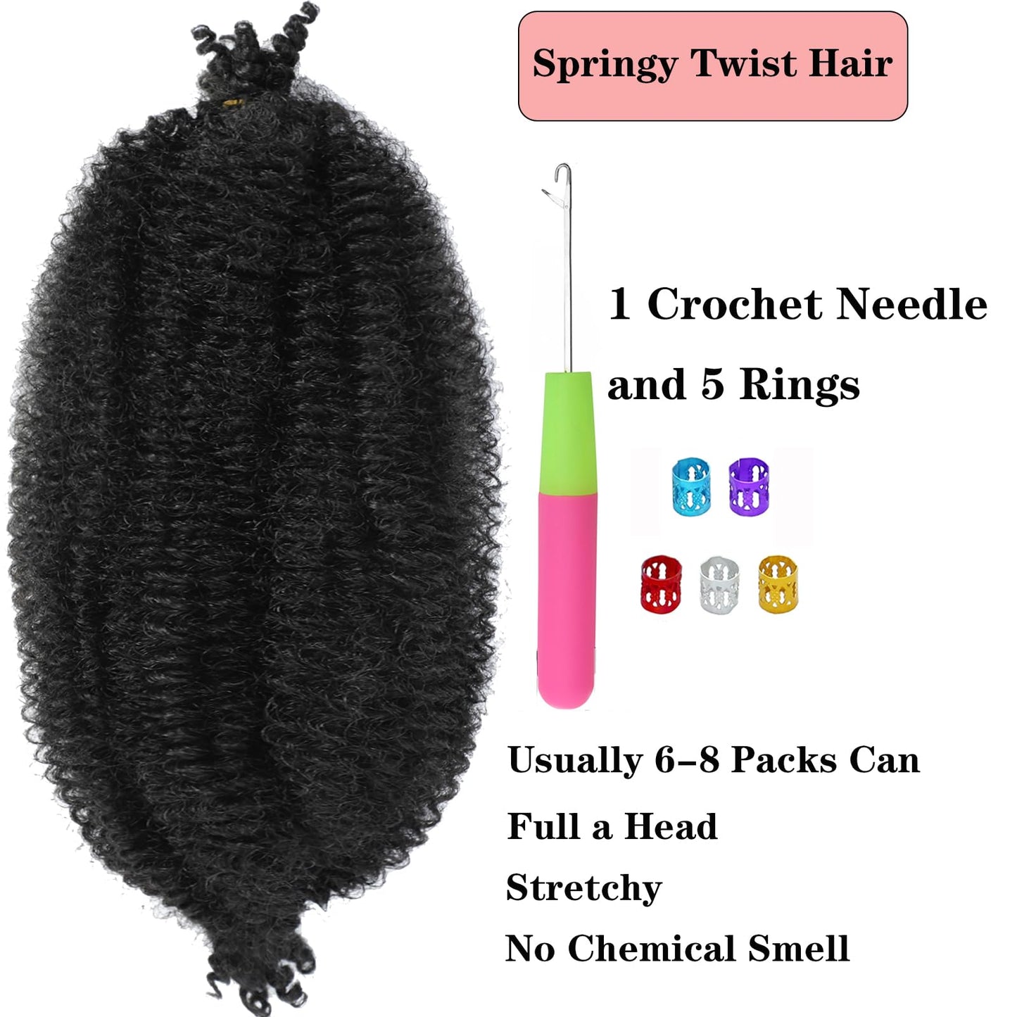 8 Packs Springy Afro Twist Hair Marley Twist Braiding Hair 24 Inch Pre-Separated Black Kinky Twist Hair For Women Afro Spring Twist Hair Wrapping Hair for Soft Locs (24 Inch (Pack of 8), 1B#)