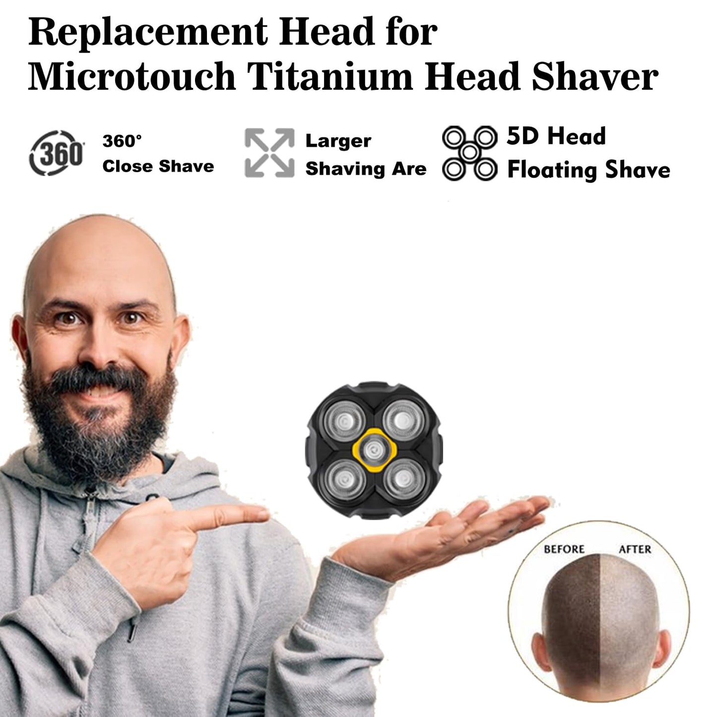 2 Pack Head Shaver Replacement Heads Compatible with Microtouch Titanium Head Shaver,Hypoallergenic Wet/Dry Shaving for Blad Men