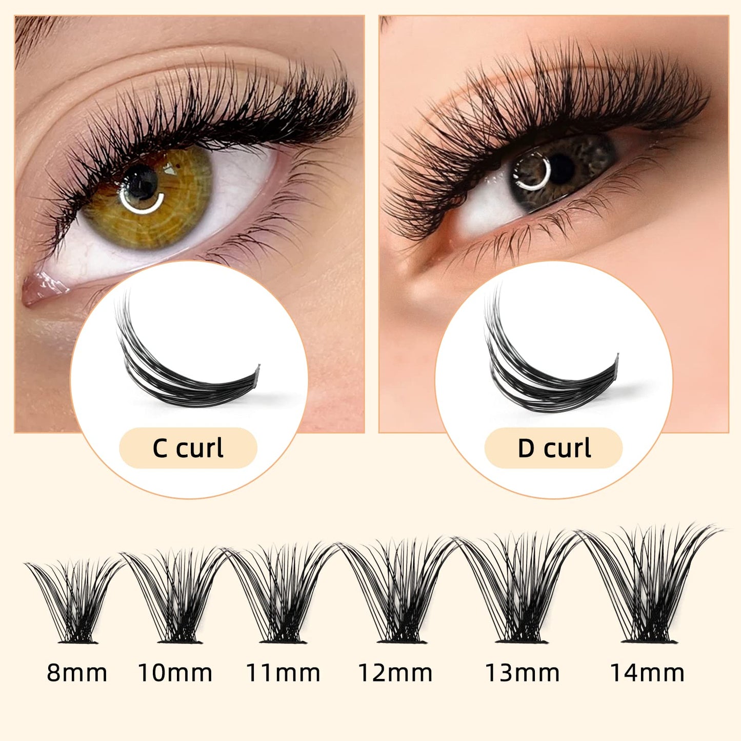 QUEWEL Cluster Lashes 240Pcs Individual Lashes 30D+40D C Curl Mix8-14mm Lash Extensions Clusters Lashes Soft&Natural False Eyelashes Individual DIY Eyelash Extension at Home(30D+40D C MIX8-14)