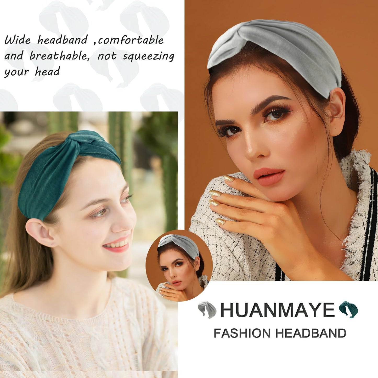 HUANMAYE 6Pcs Wide Headbands for Women Elastic Fabric Hair Bands Fashion No Slip Cashew Design Hair Hoops Knotted Hair Accessories for Girls (Solid)