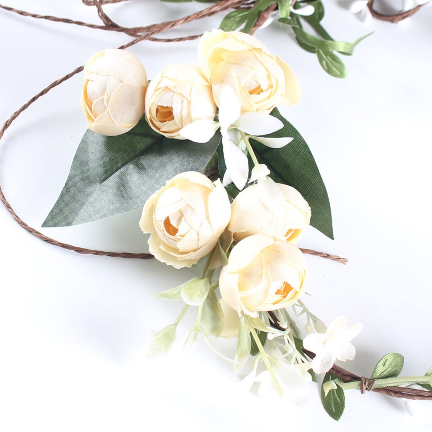 Lopsity Women Rose Floral Flower Crown Headband Rose Halo Wreath Wedding Bridal Hair Garland Ajustable Flower Hair Wreath (WHITE)