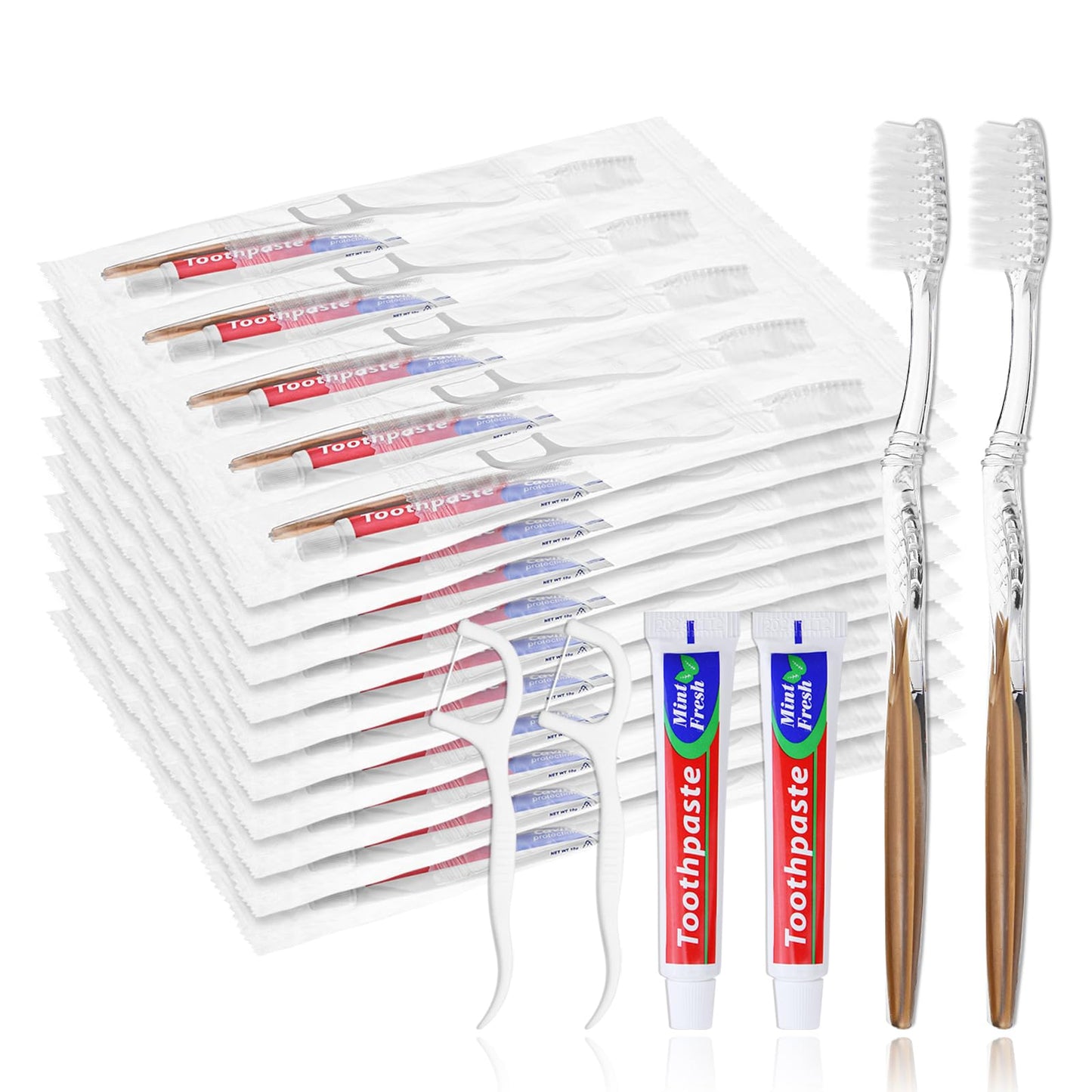 SLequipo 200pcs Disposable Toothbrushes with Toothpaste Floss Individually Wrapped, Disposable Toothbrush Bulk, 10g Toothpaste, Dental Floss Pick, Bulk Toothbrush Kit for Homeless,Airbnb,Hotel,Guest