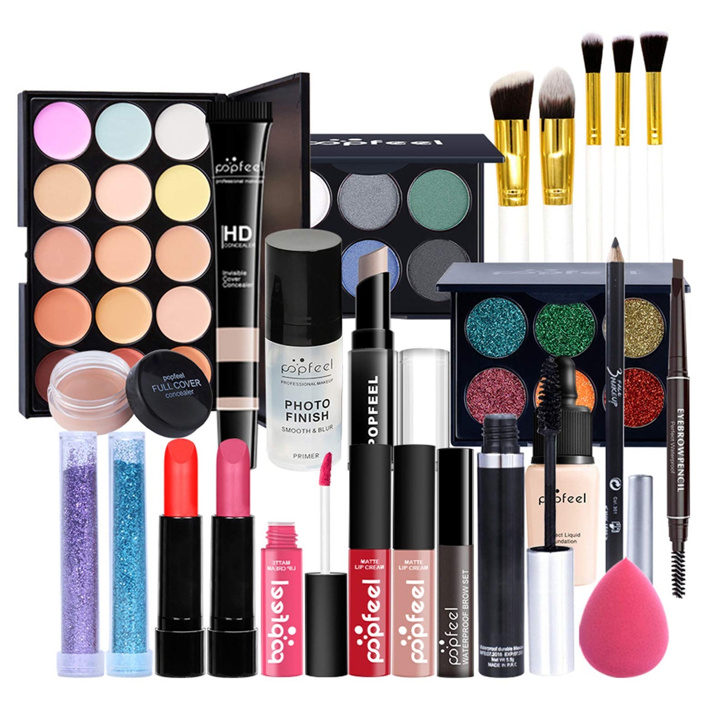 Pure Vie All-in-One Holiday Gift Surprise Makeup Set Essential Starter Bundle Include Eyeshadow Palette Lipstick Concealer Blush Mascara Eyeliner Face Powder Lipgloss Brush - Full Makeup Kit for Women