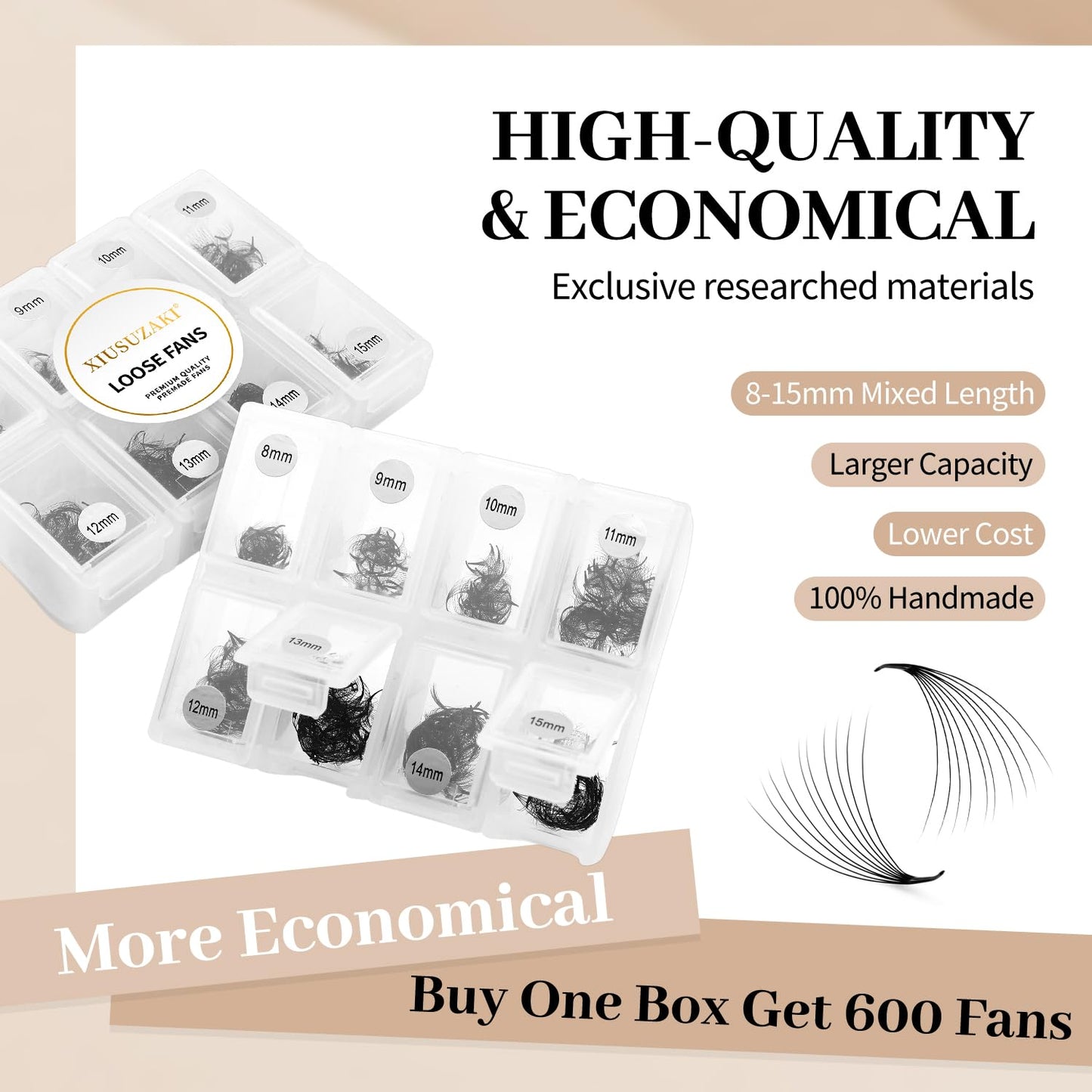 Premade Fans Eyelash Extensions 600 Fans 14D Volume Lash Extensions 0.03 Thickness Eyelash Extension D Curl Premade Lash Fans Mix 8-15mm Fluffy Soft Handmade Loose Fan(600Fans-14D-0.03-D,8-15mm)